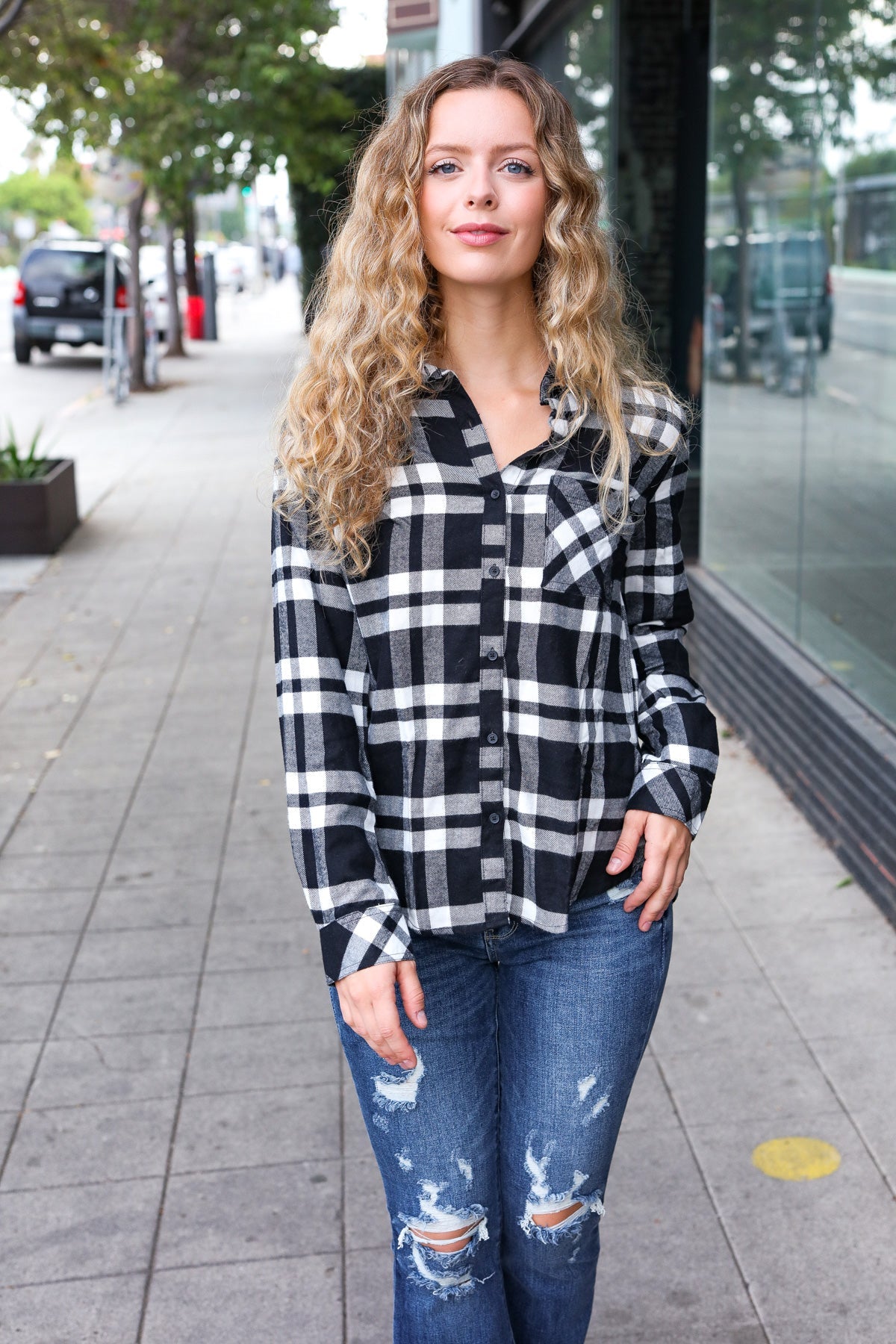 Black Plaid Button Down Shirt