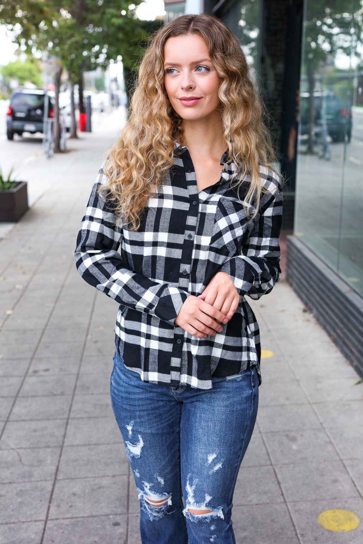 Black Plaid Button Down Shirt