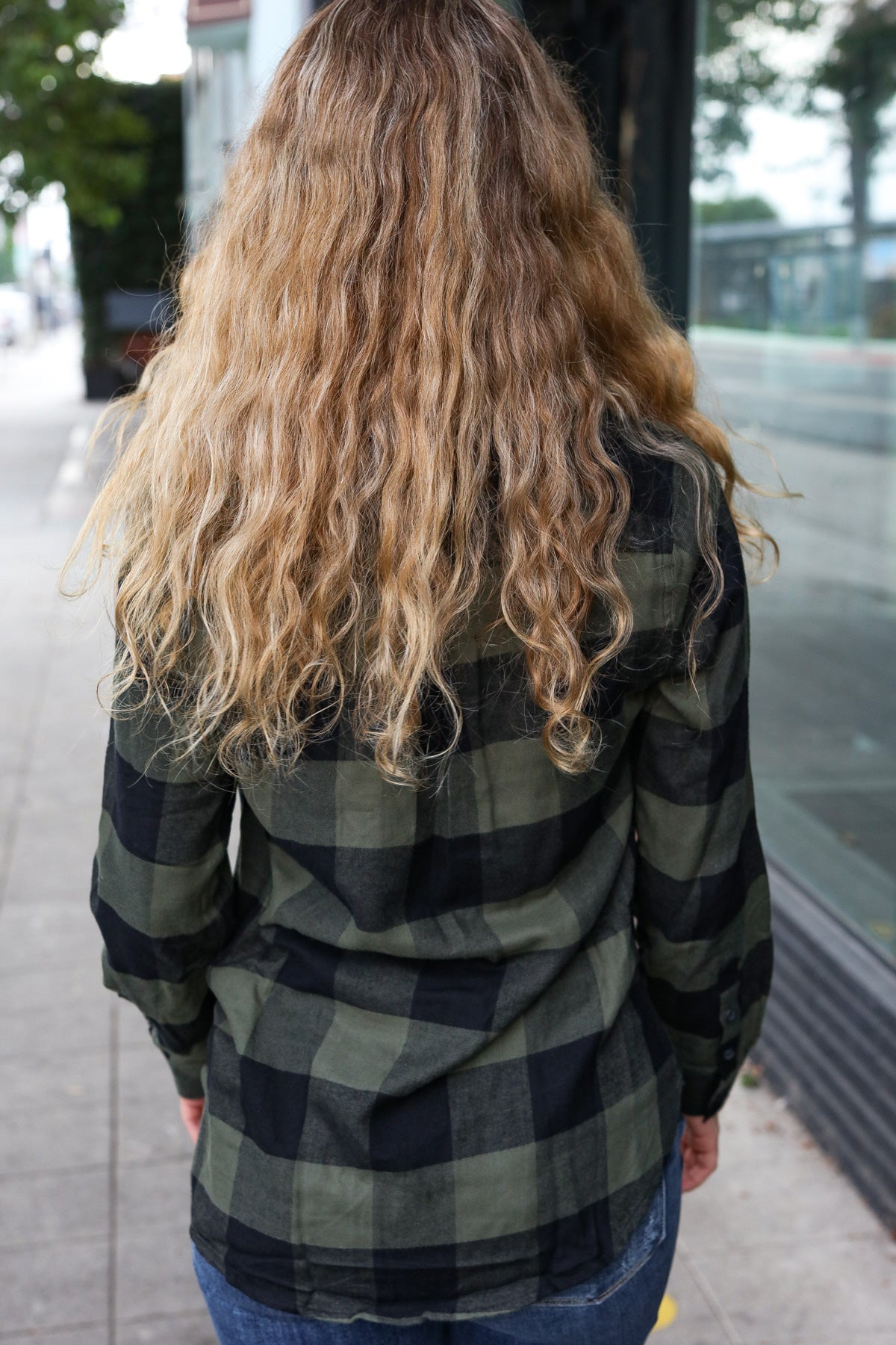 Army Green Plaid Button Down Shirt