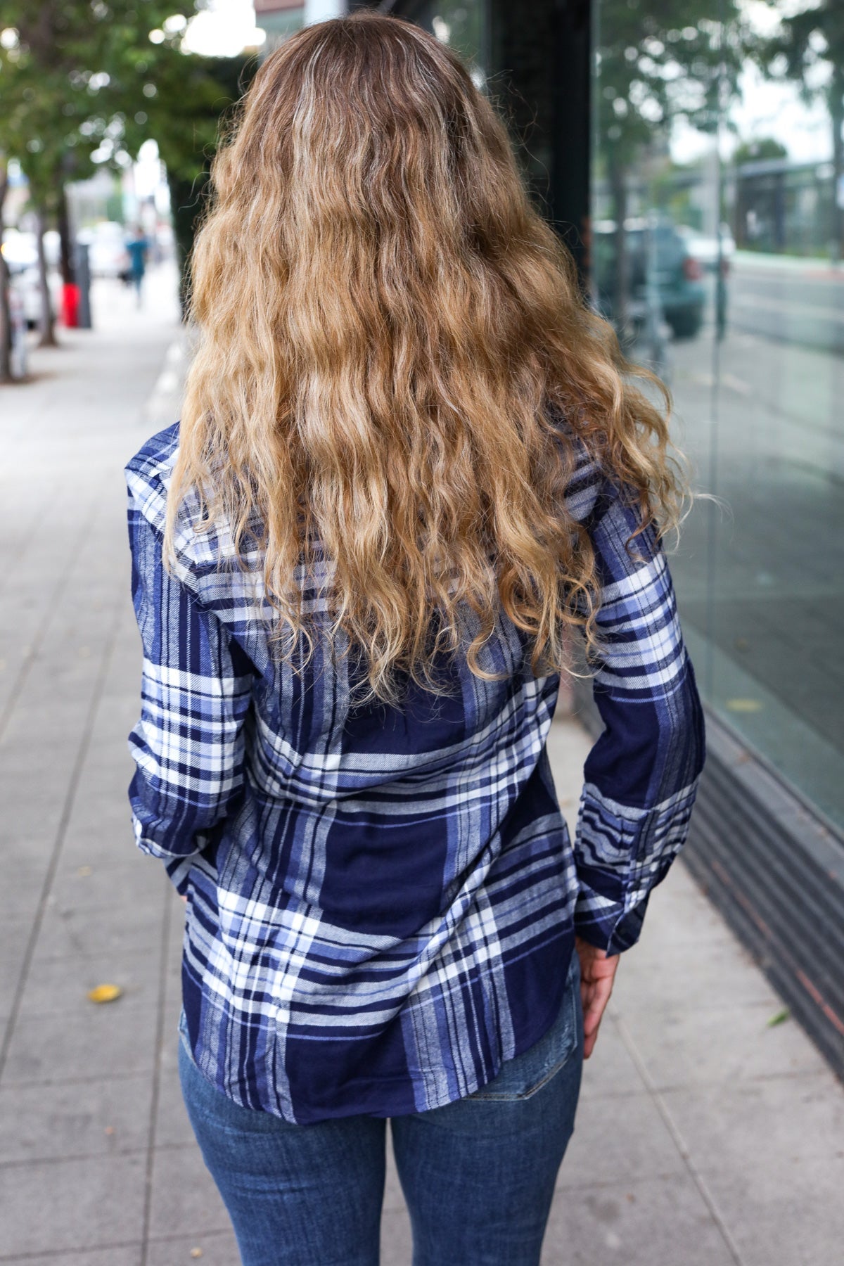 Navy Plaid Button Down Shirt