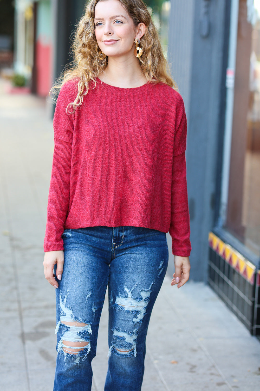 Red Ribbed Dolman Cropped Sweater – Lavender Latte Boutique