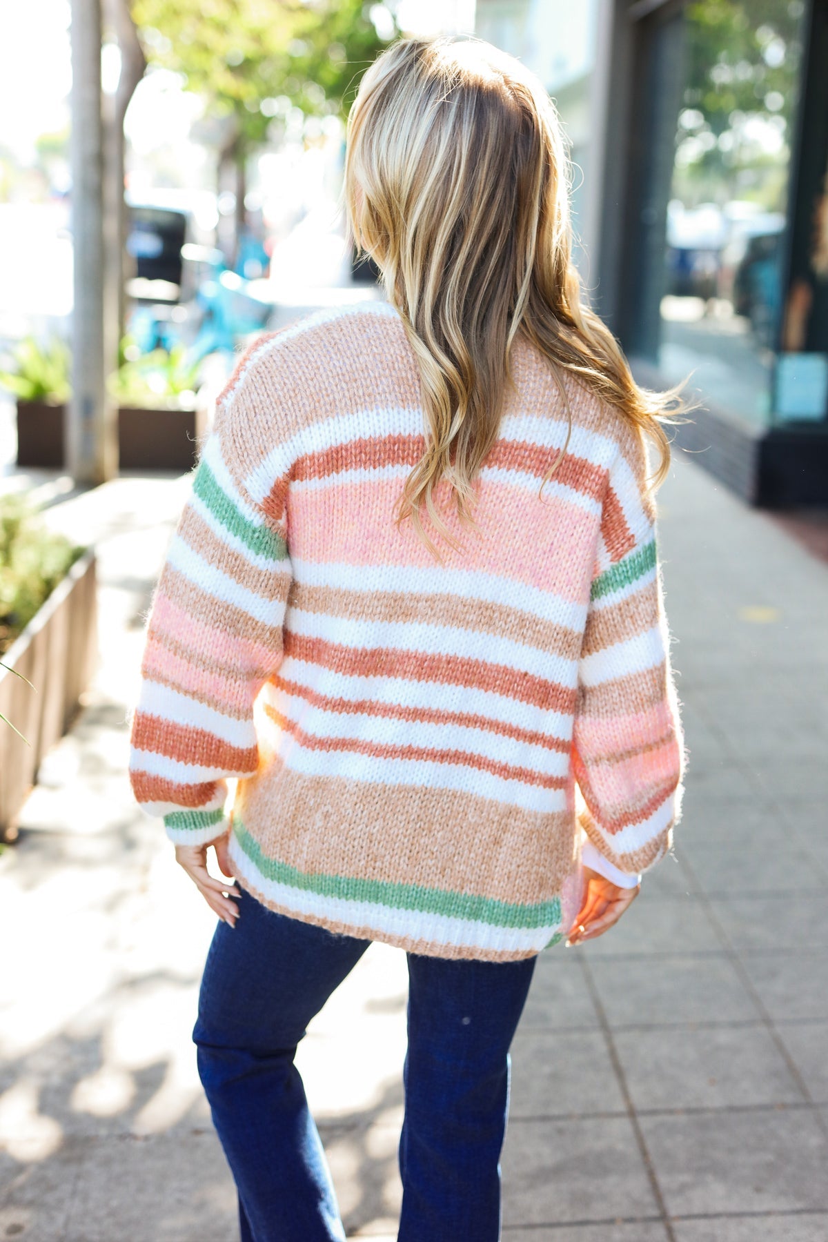 Taupe & Sage Stripe Button Down Cardigan