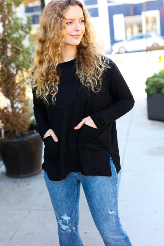 Black Hacci Dolman Pocketed Sweater Top