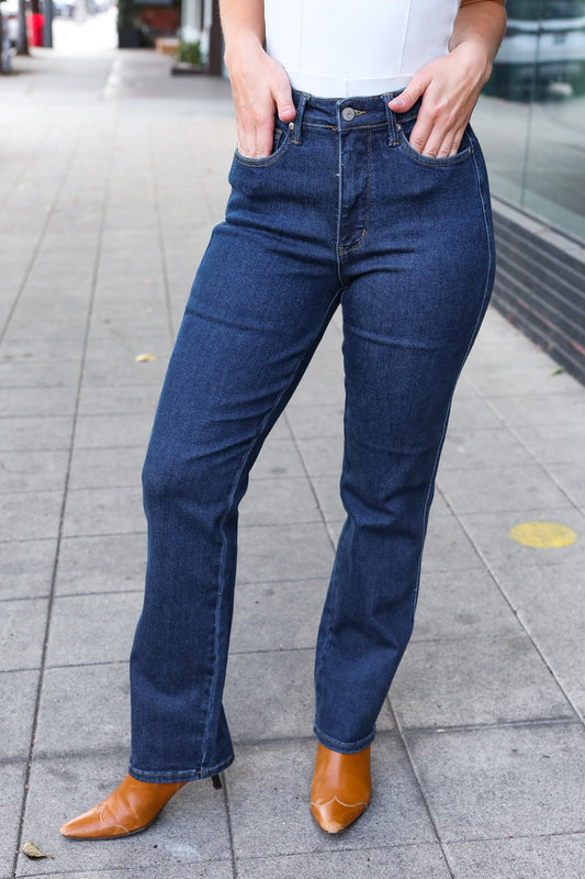 Dark Wash High Waisted Straight Fit Jeans