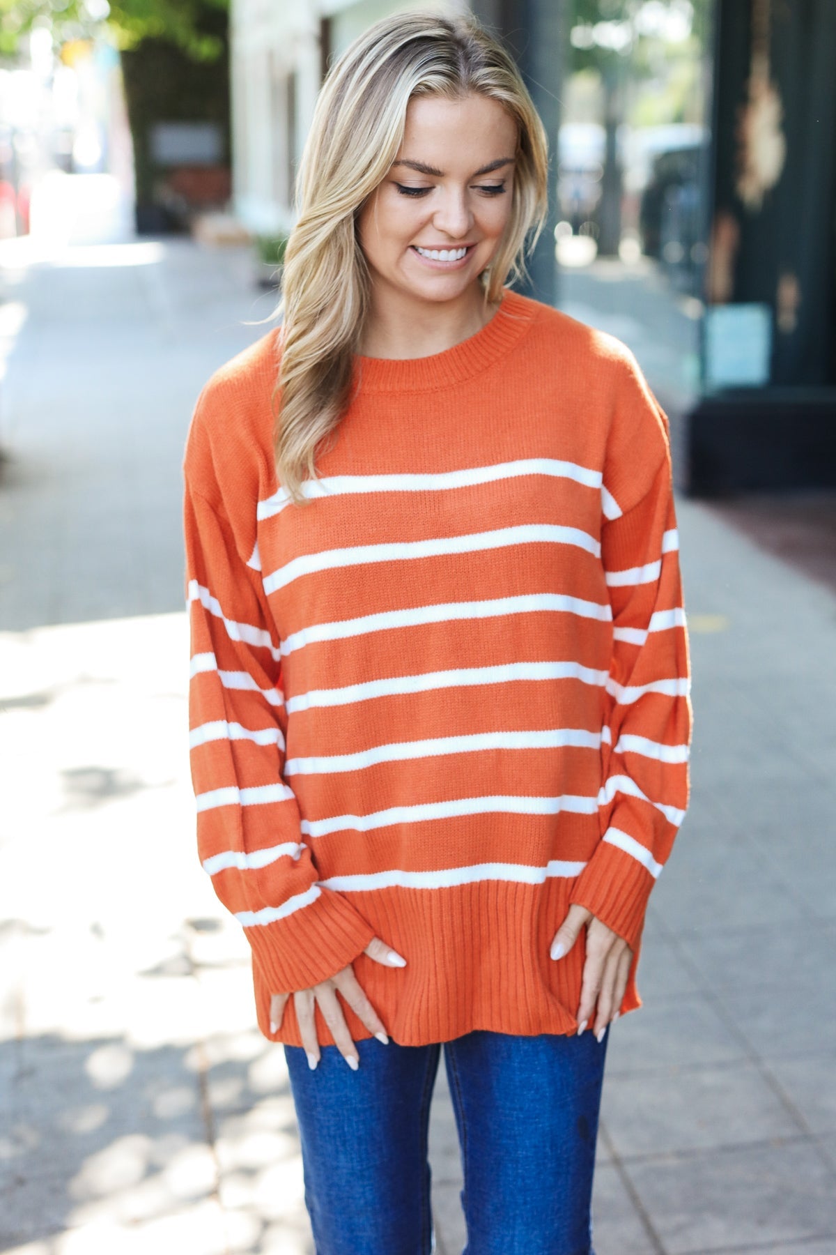 Rust Striped Oversized Knit Sweater