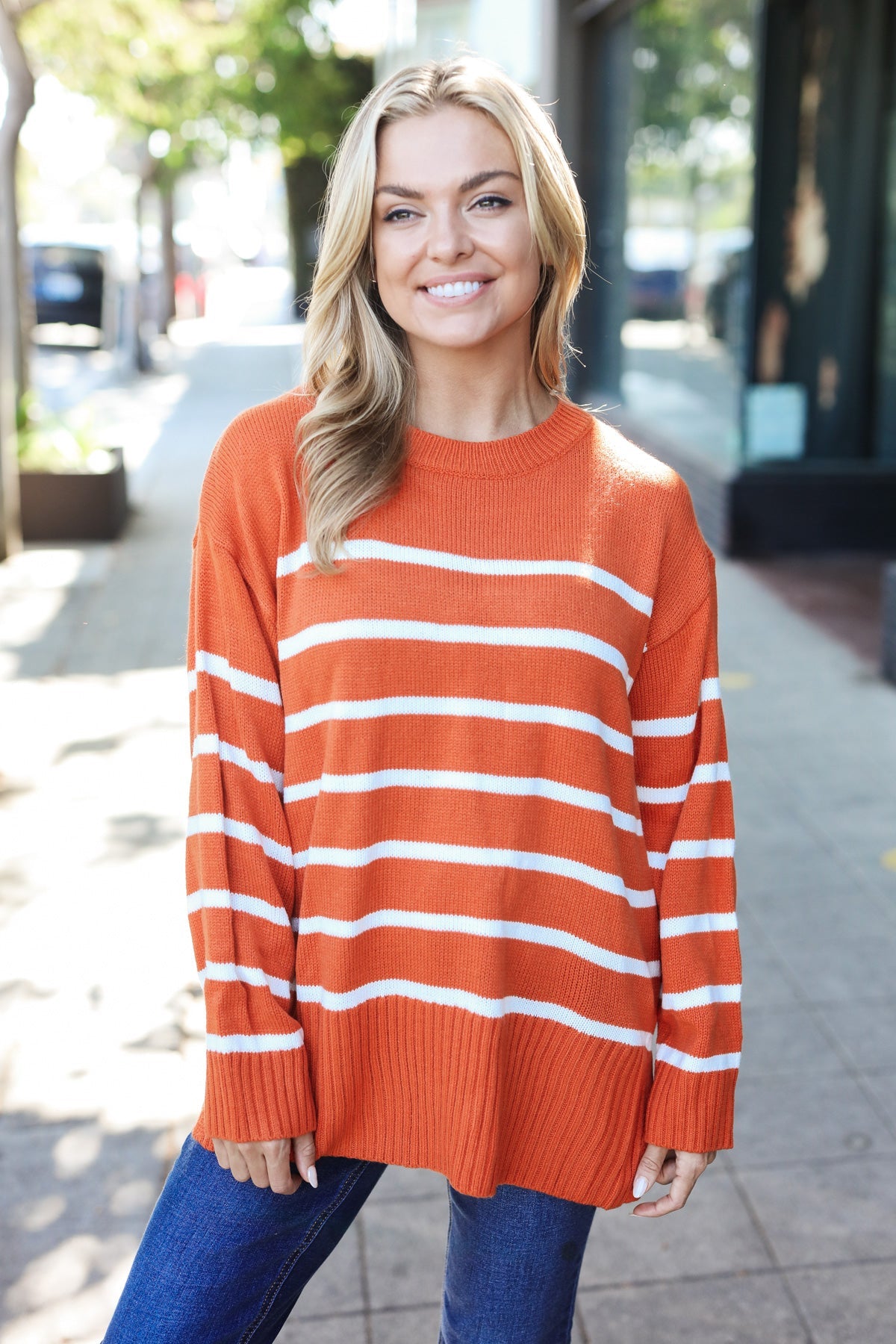 Rust Striped Oversized Knit Sweater