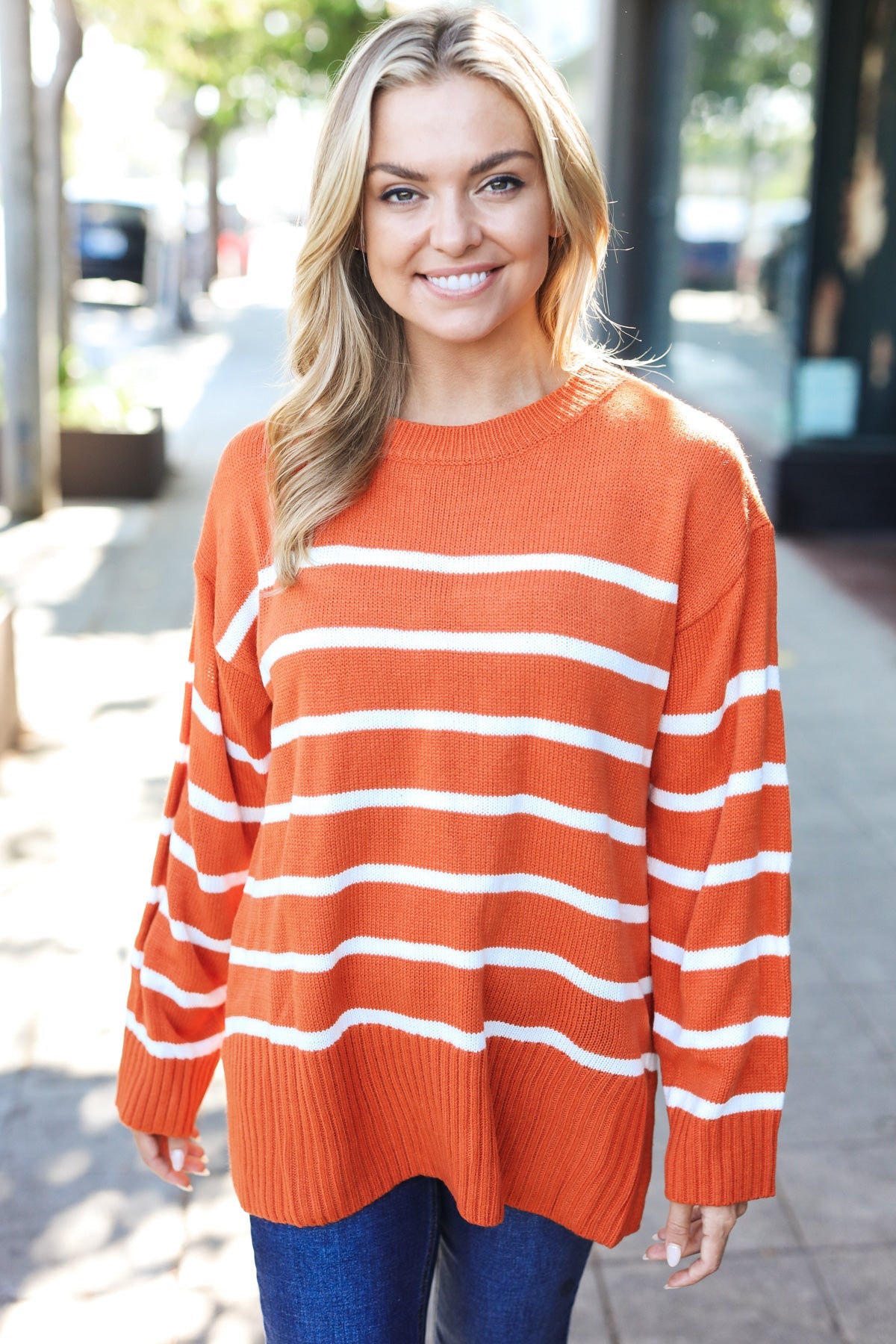 Rust Striped Oversized Knit Sweater