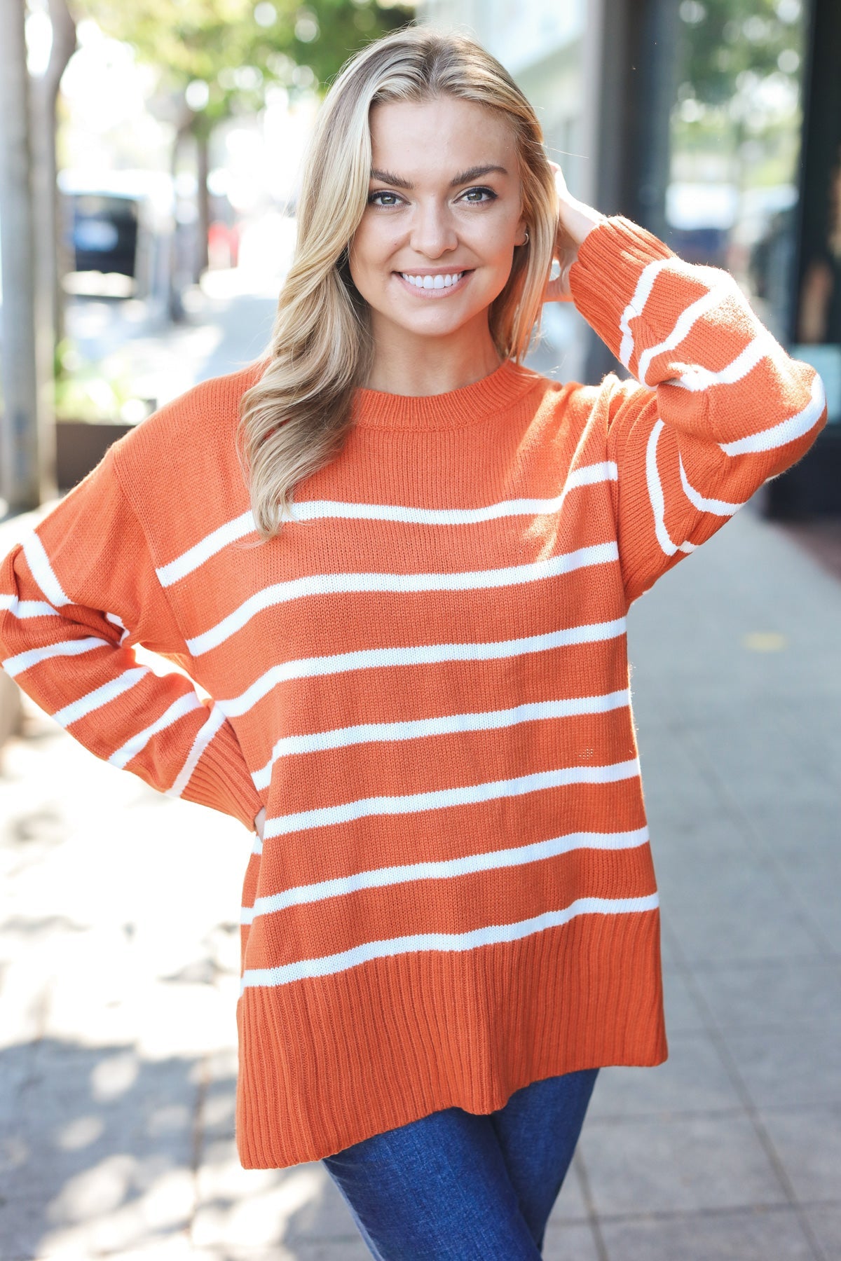 Rust Striped Oversized Knit Sweater