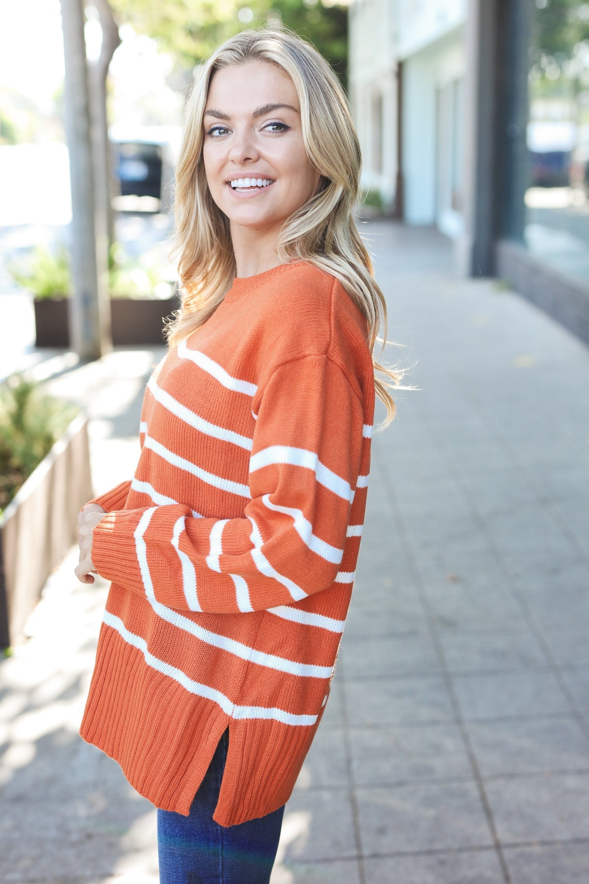 Rust Striped Oversized Knit Sweater