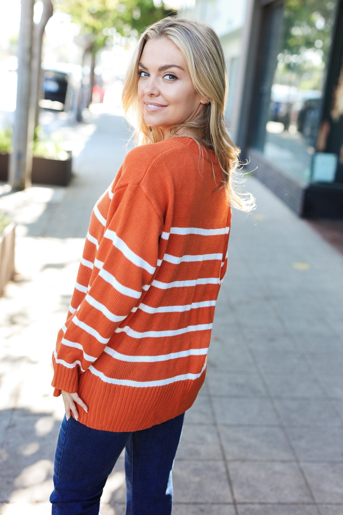 Rust Striped Oversized Knit Sweater