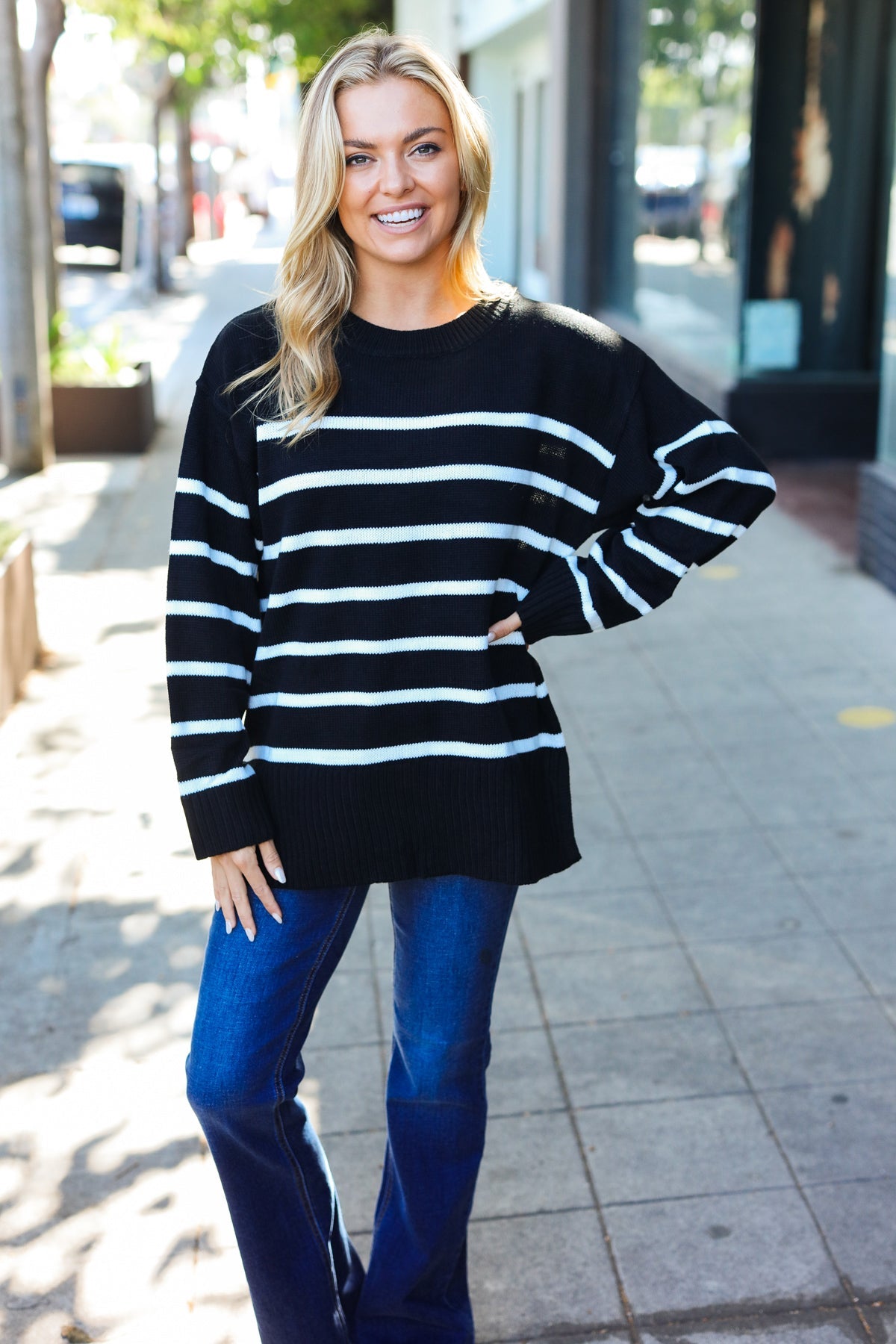 Black Striped Oversized Knit Sweater