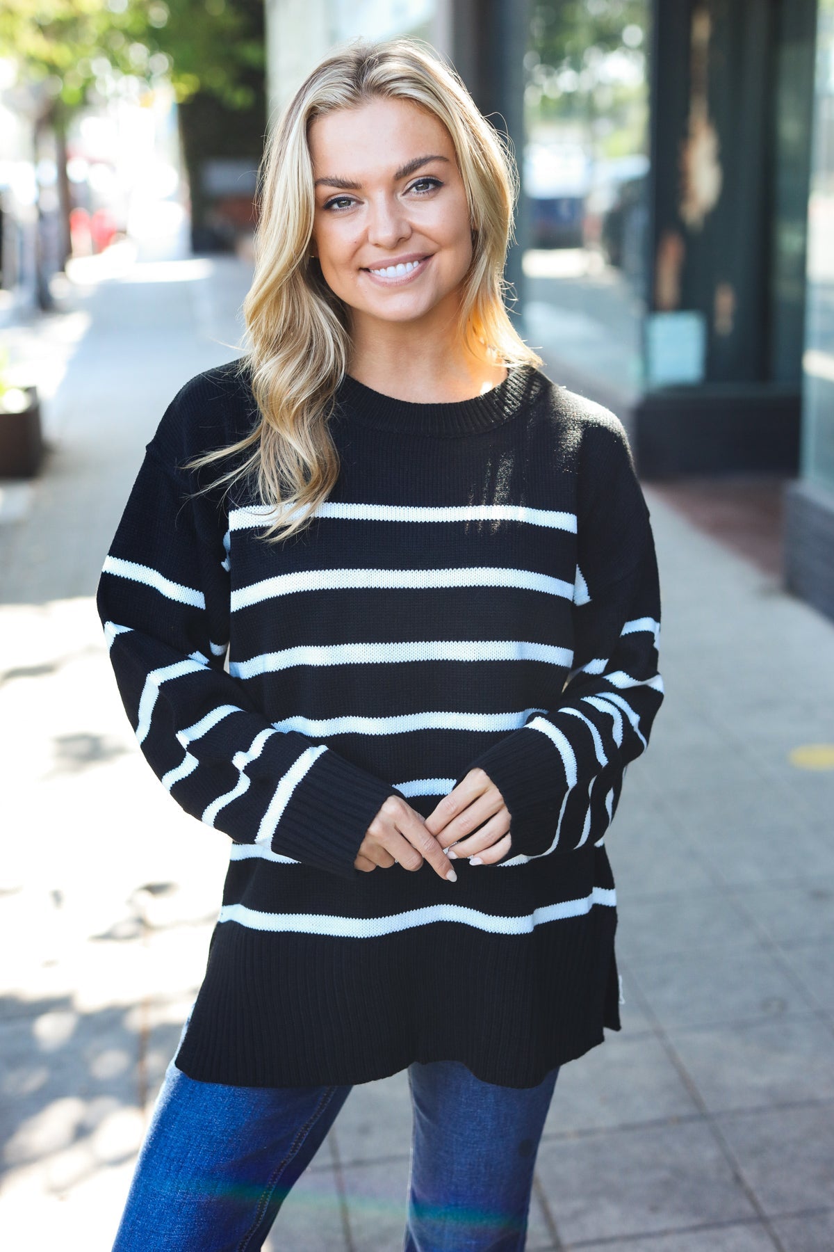 Black Striped Oversized Knit Sweater