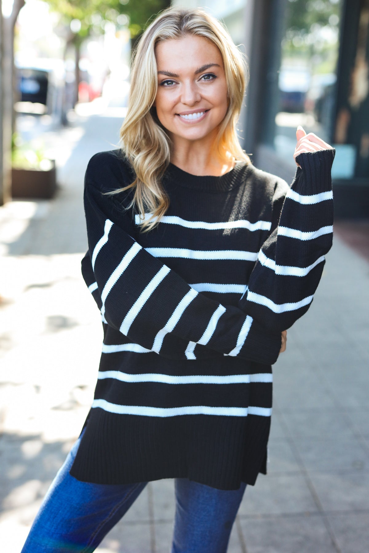 Black Striped Oversized Knit Sweater