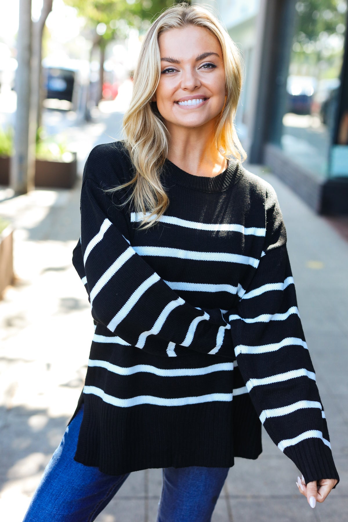 Black Striped Oversized Knit Sweater