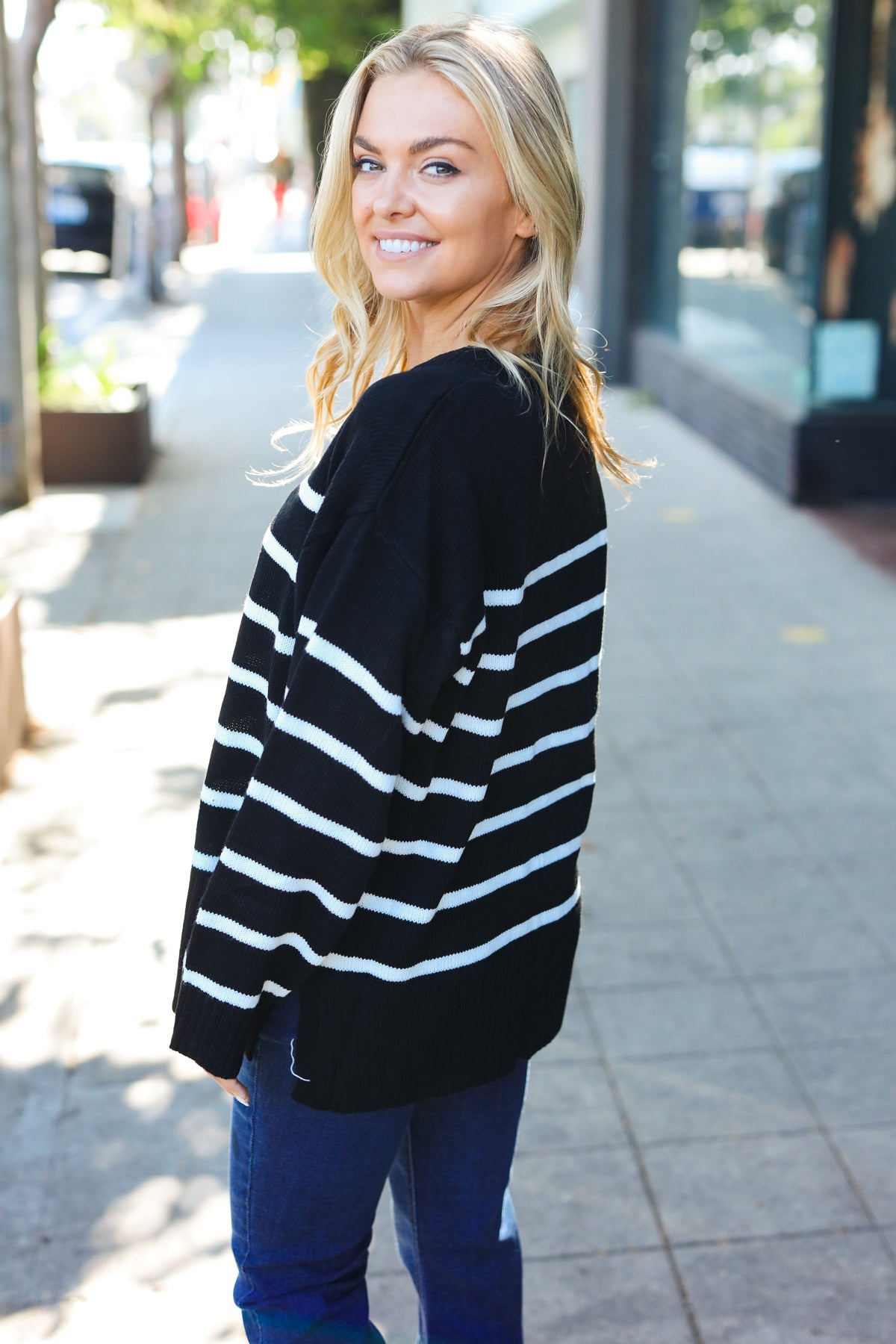 Black Striped Oversized Knit Sweater