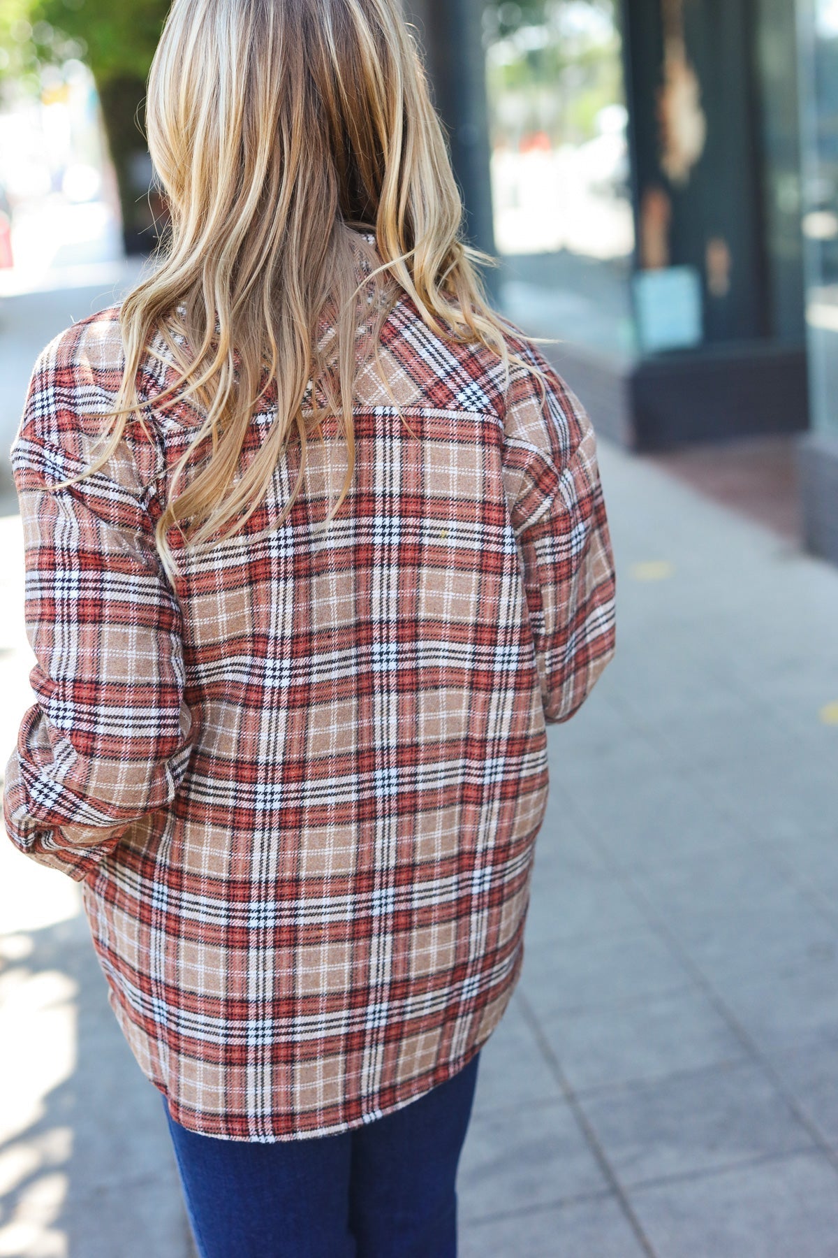 Taupe Plaid Quilt Lined Button Down Shacket