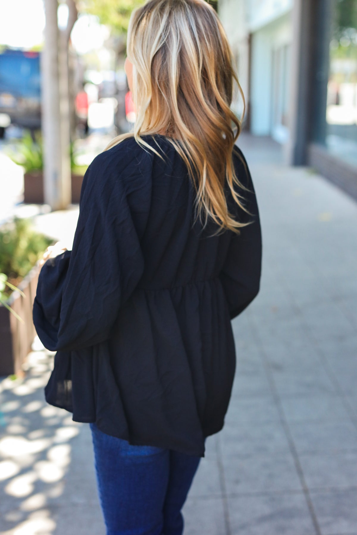 Black V Neck Babydoll Woven Top