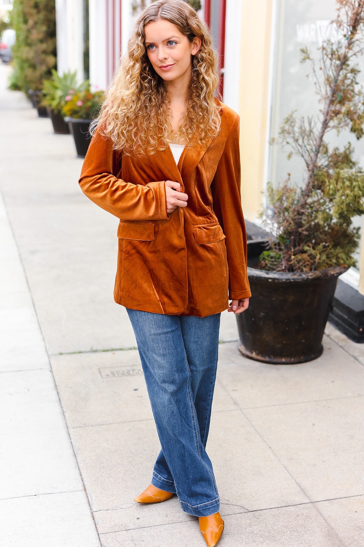 Rust Velvet Lapel Blazer