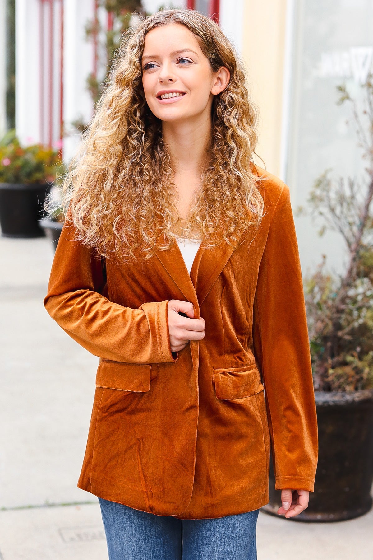 Rust Velvet Lapel Blazer