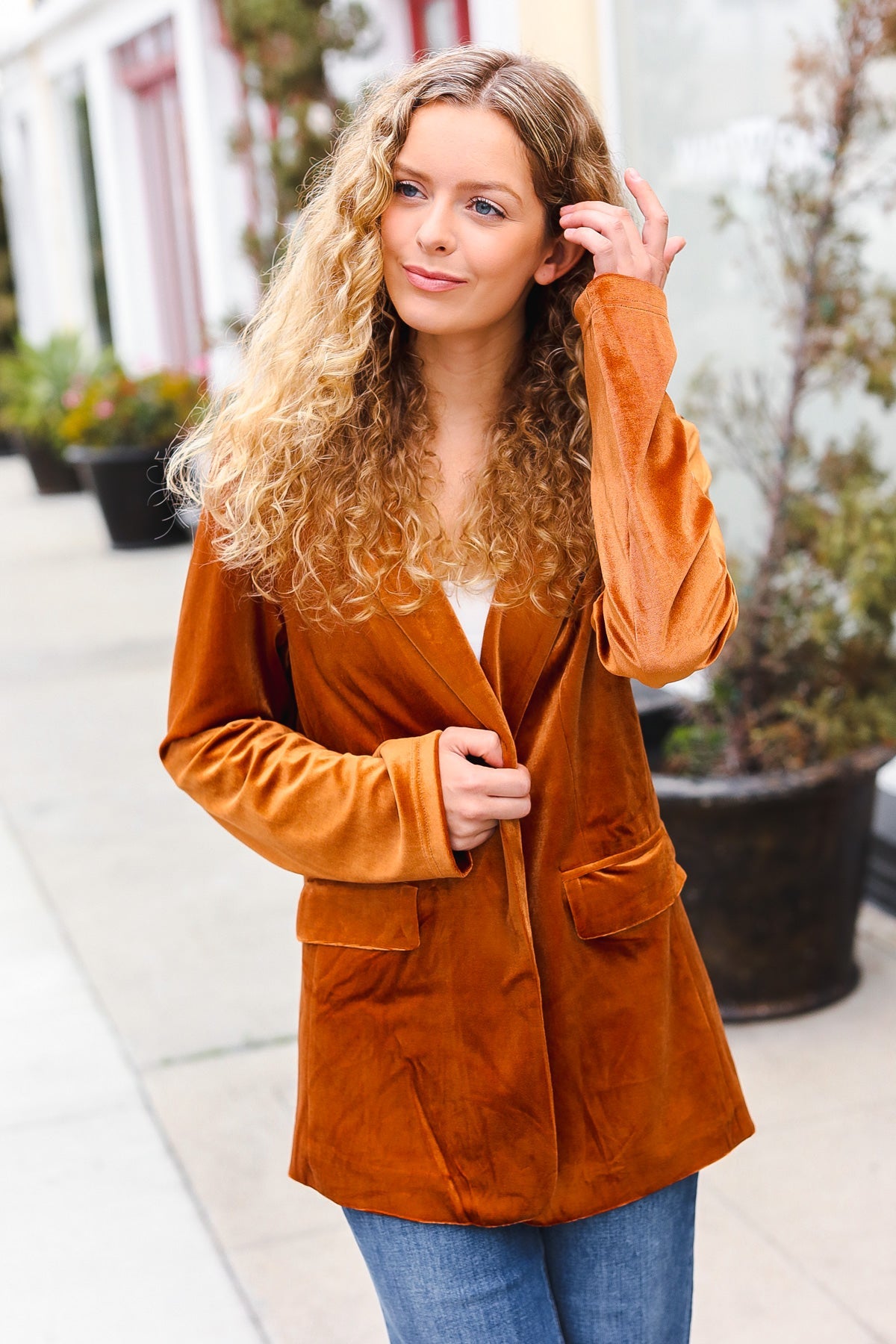 Rust Velvet Lapel Blazer