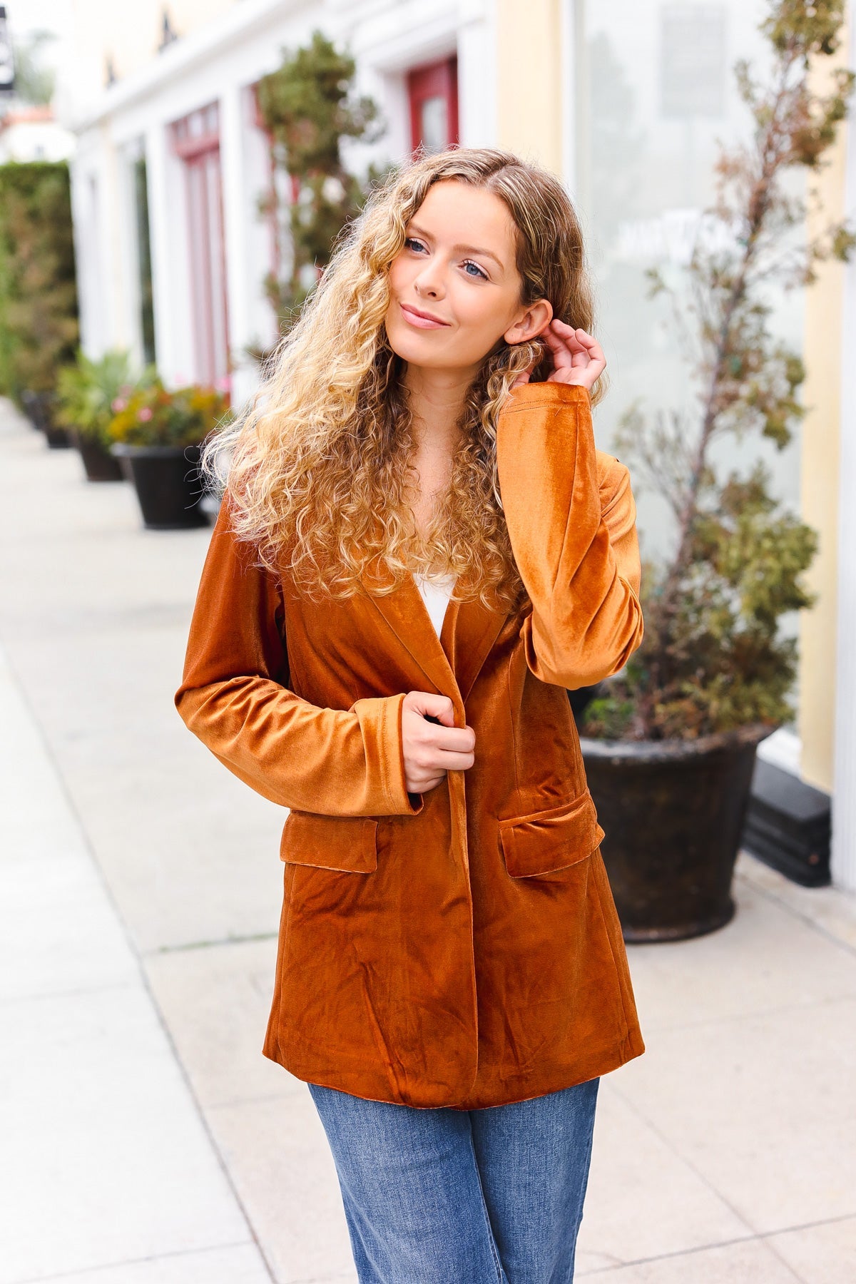 Rust Velvet Lapel Blazer