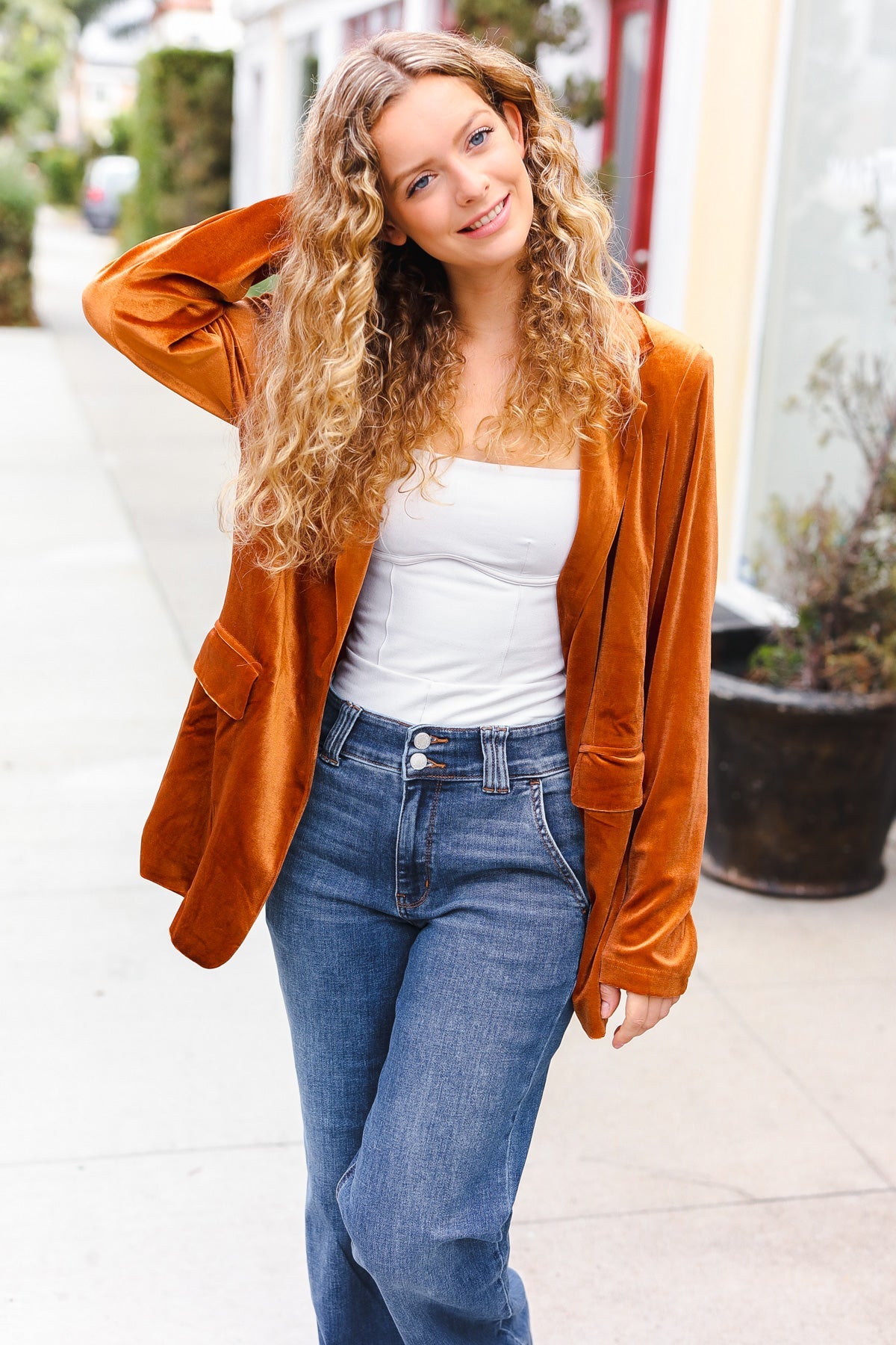 Rust Velvet Lapel Blazer