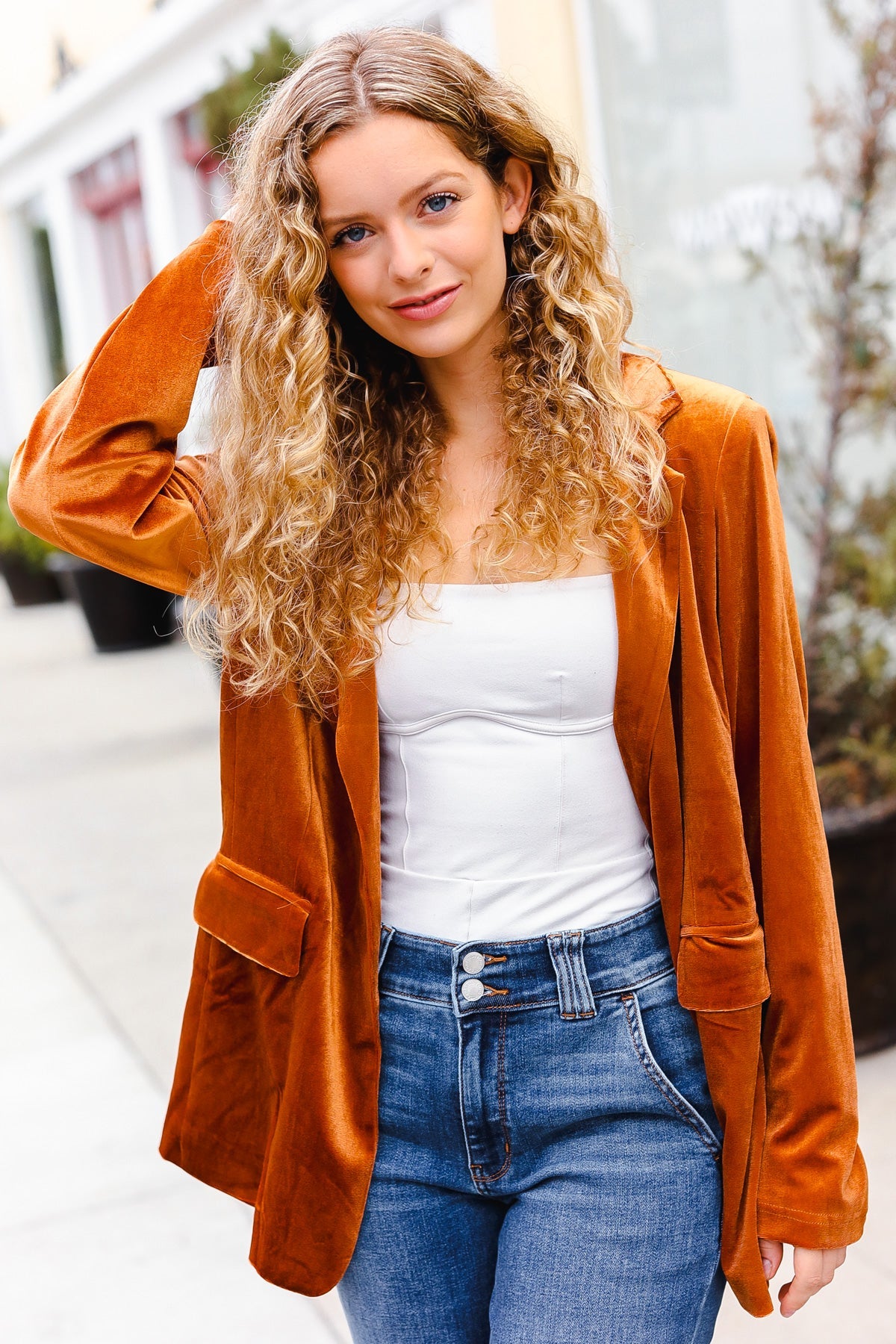 Rust Velvet Lapel Blazer