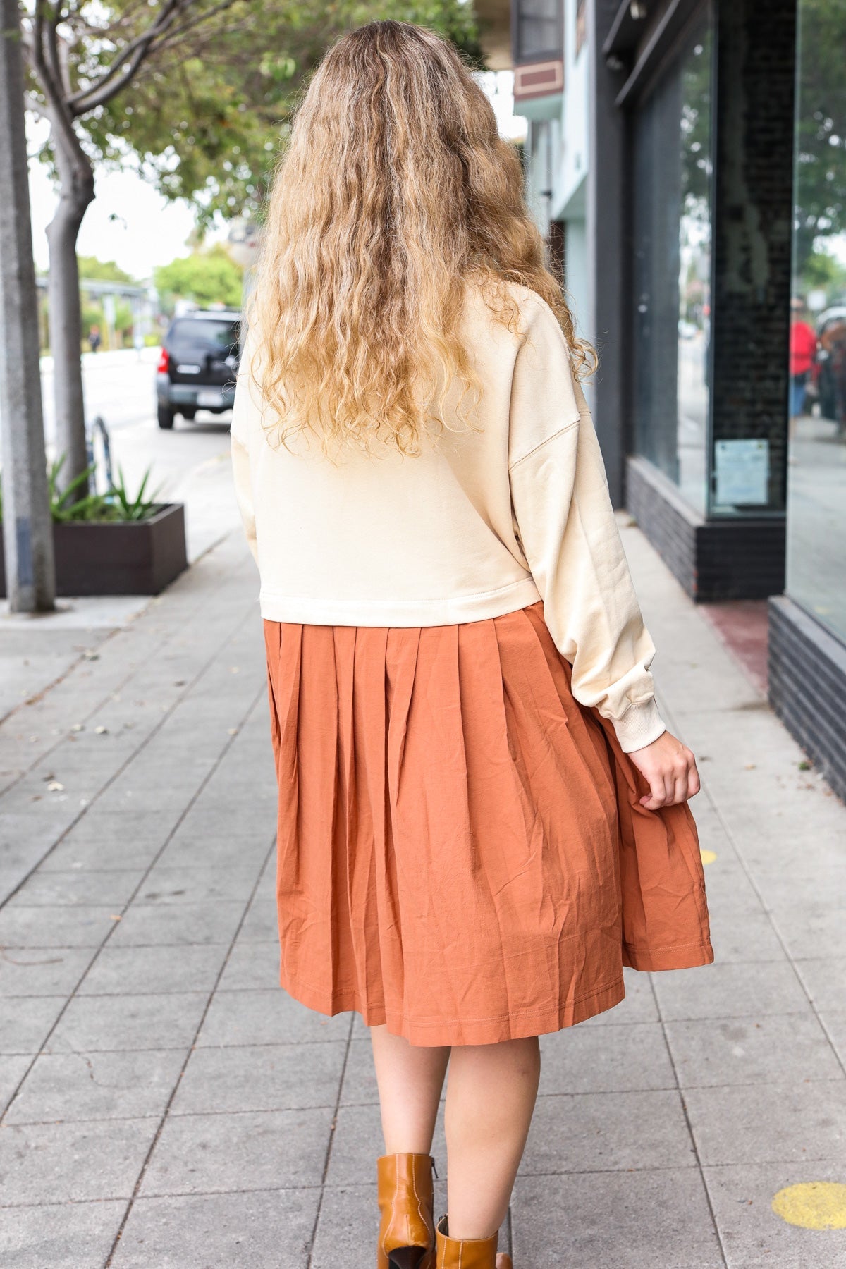 Cream & Rust 2-in-1 Pleated Dress