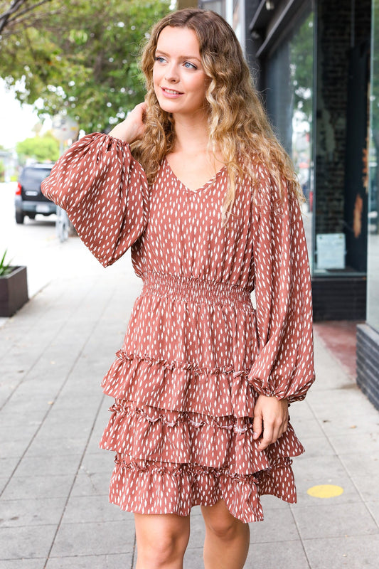 Terracotta Leopard Ruffle Tiered Dress