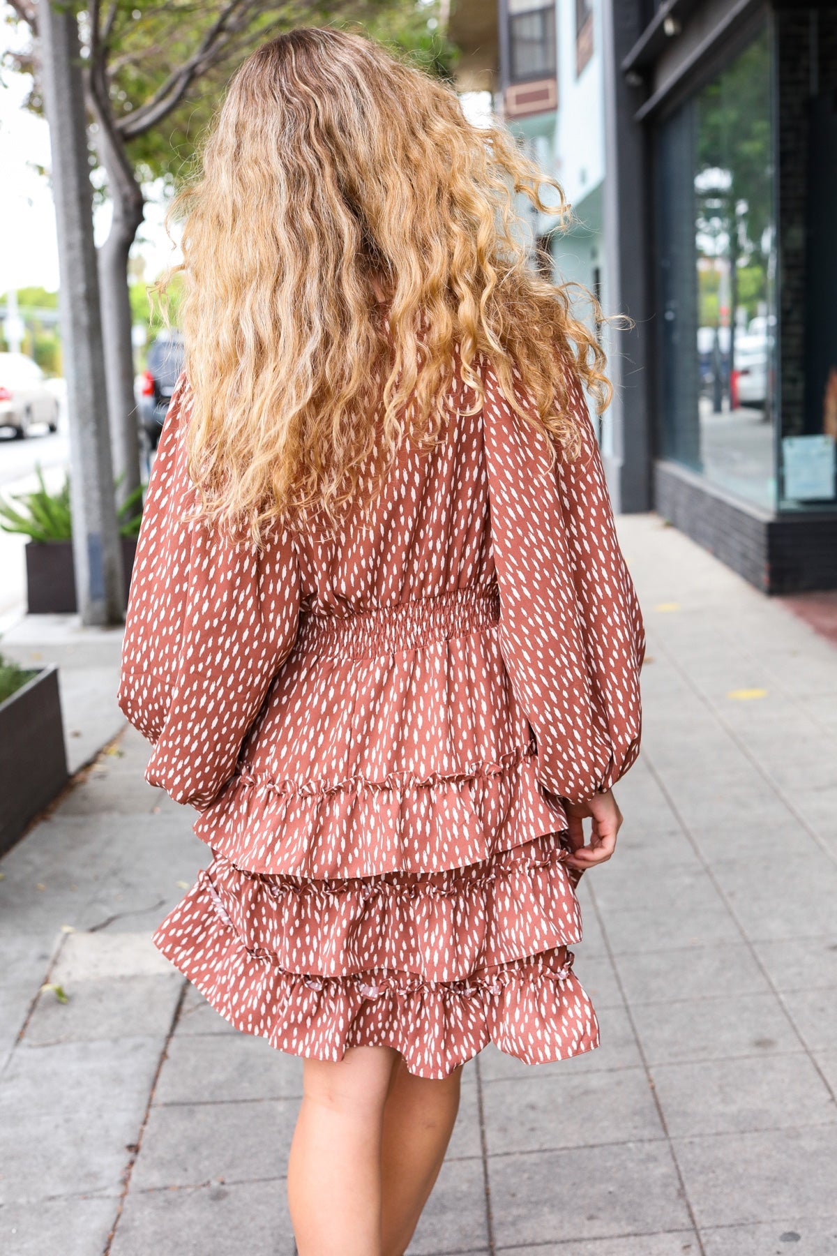 Terracotta Leopard Ruffle Tiered Dress