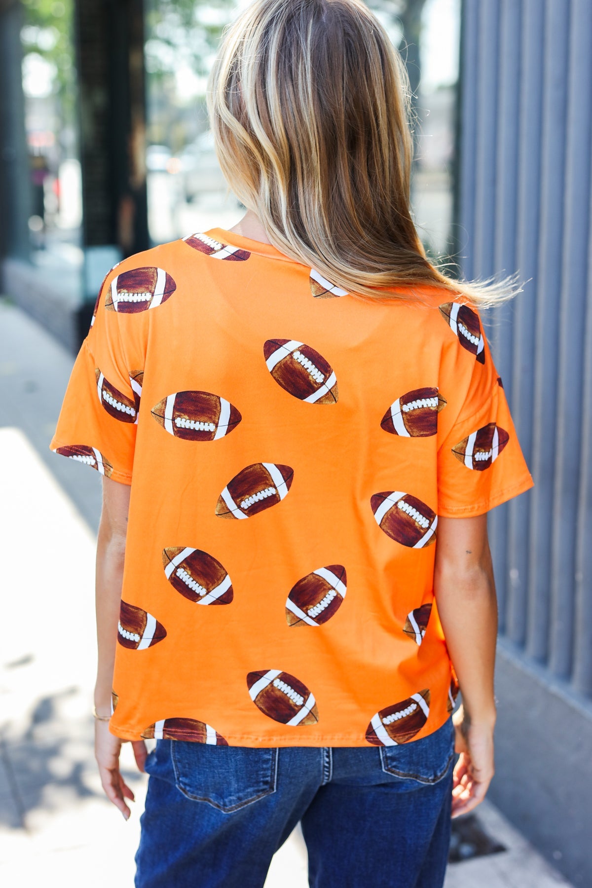 Orange Football Print Knit Top