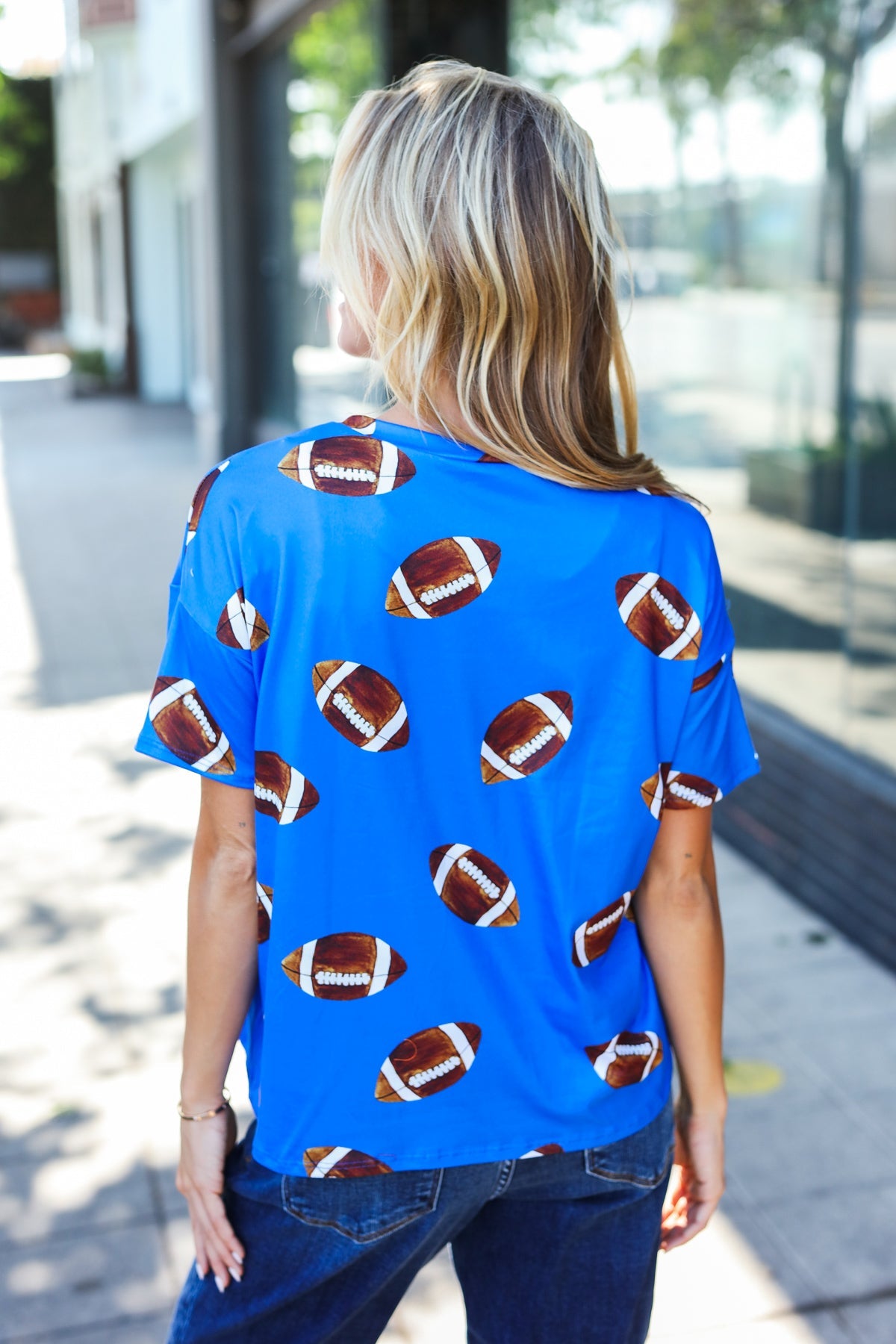 Blue Football Print Knit Top