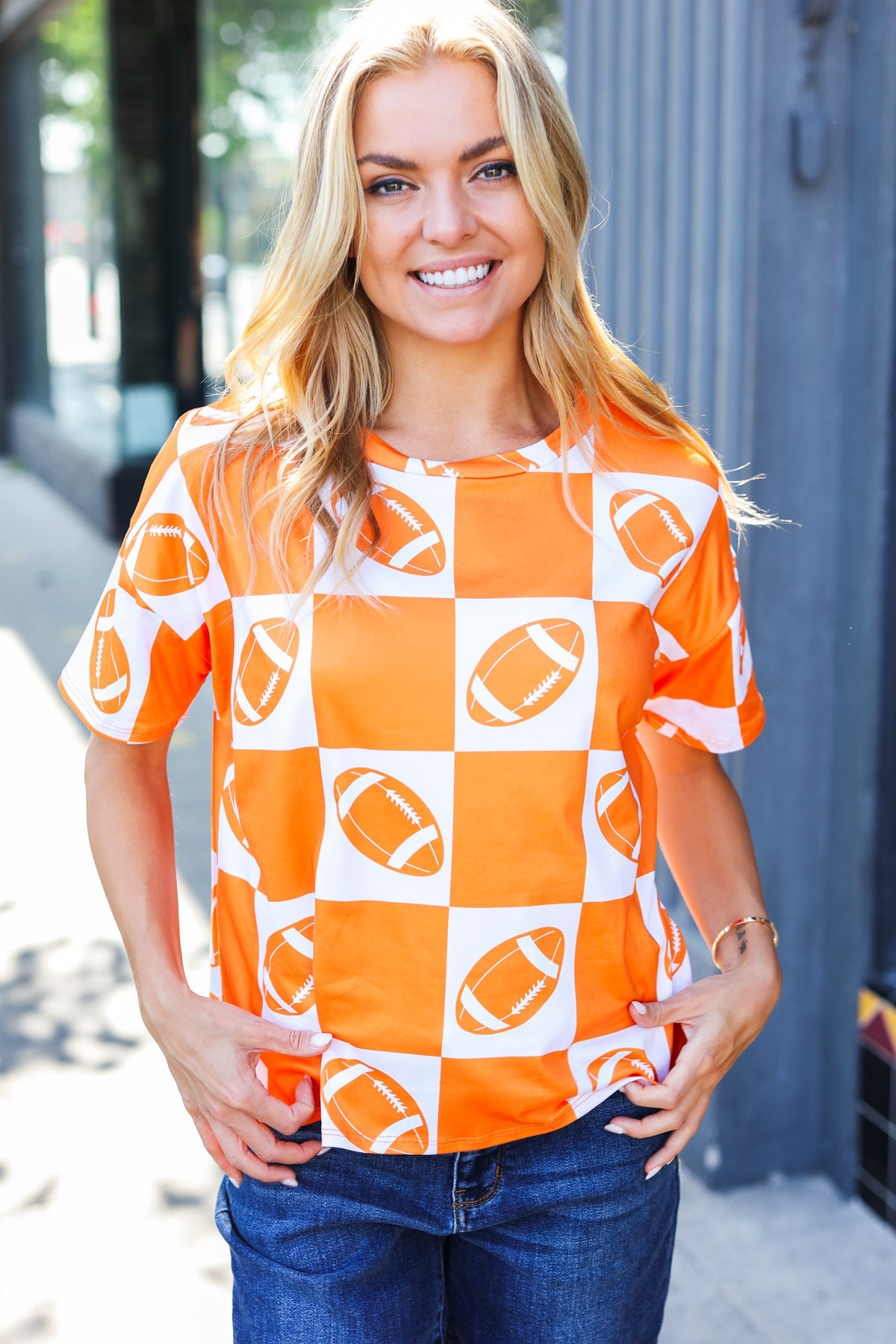 Orange Football Checker Top