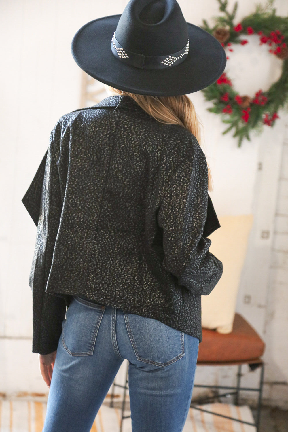 Black Matte Foiled Cheetah Print Blazer