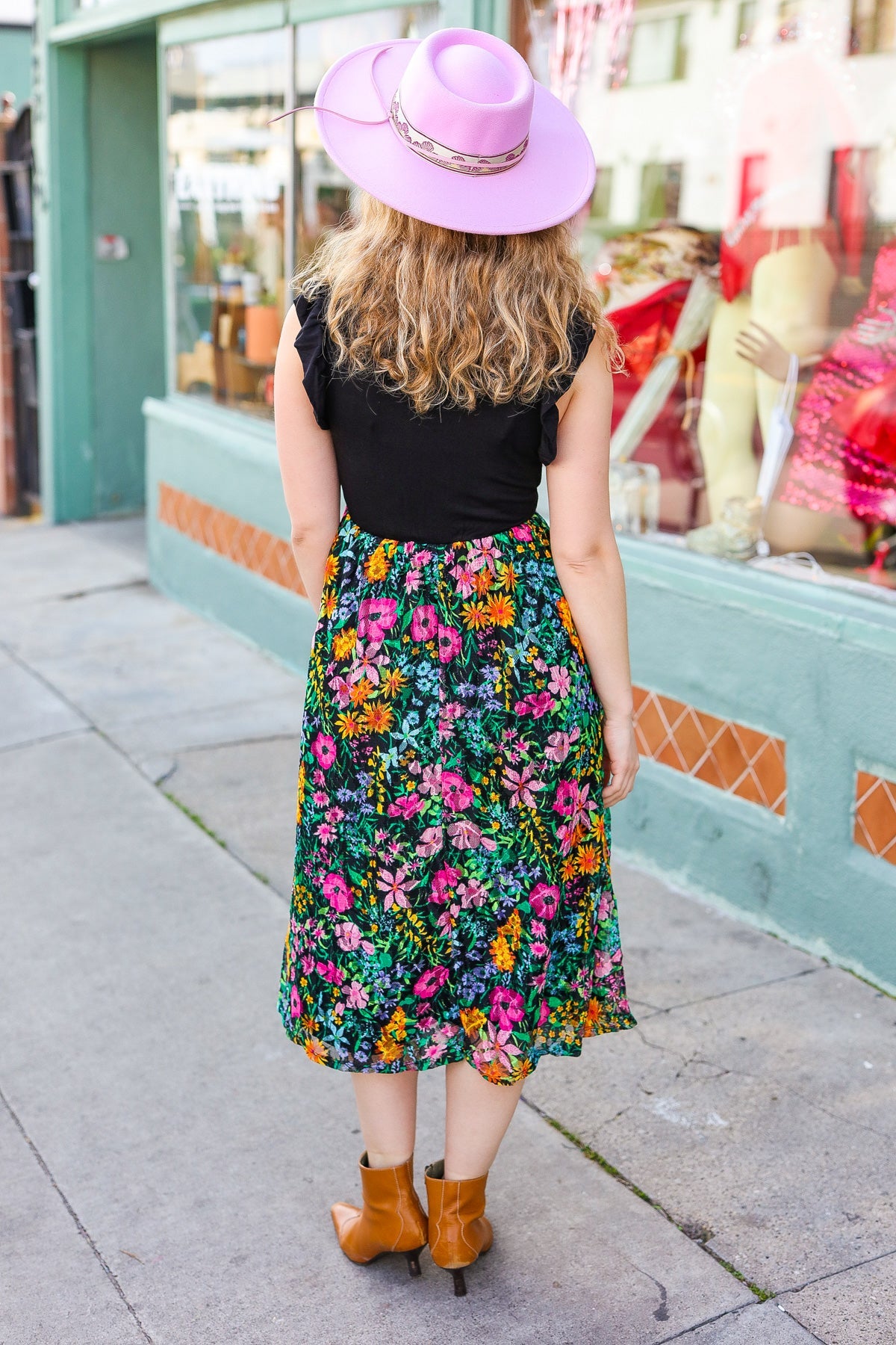 Black Multicolor Floral Lace Fit & Flare Lined Dress
