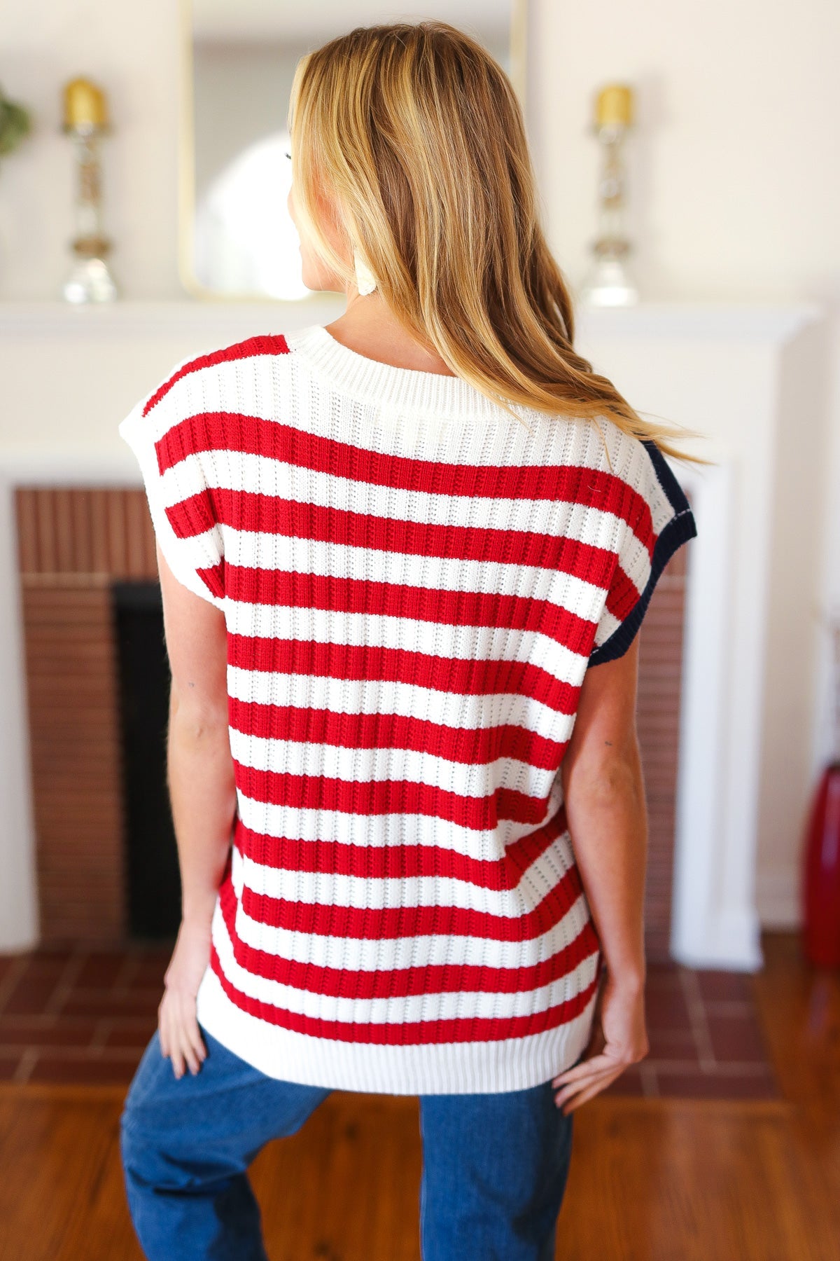 Stars & Stripes V Neck Dolman Sweater Top