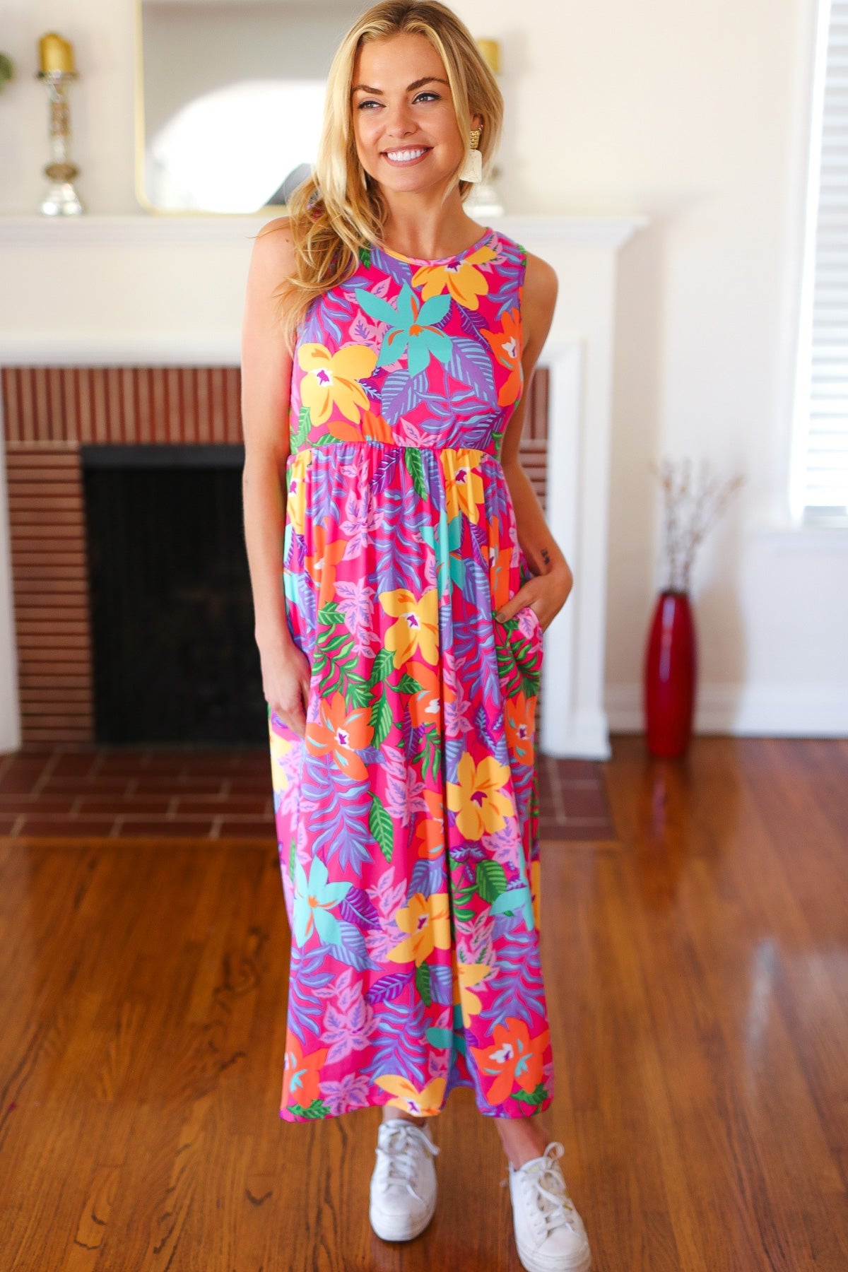 Multicolor Tropical Floral Fit & Flare Maxi Dress