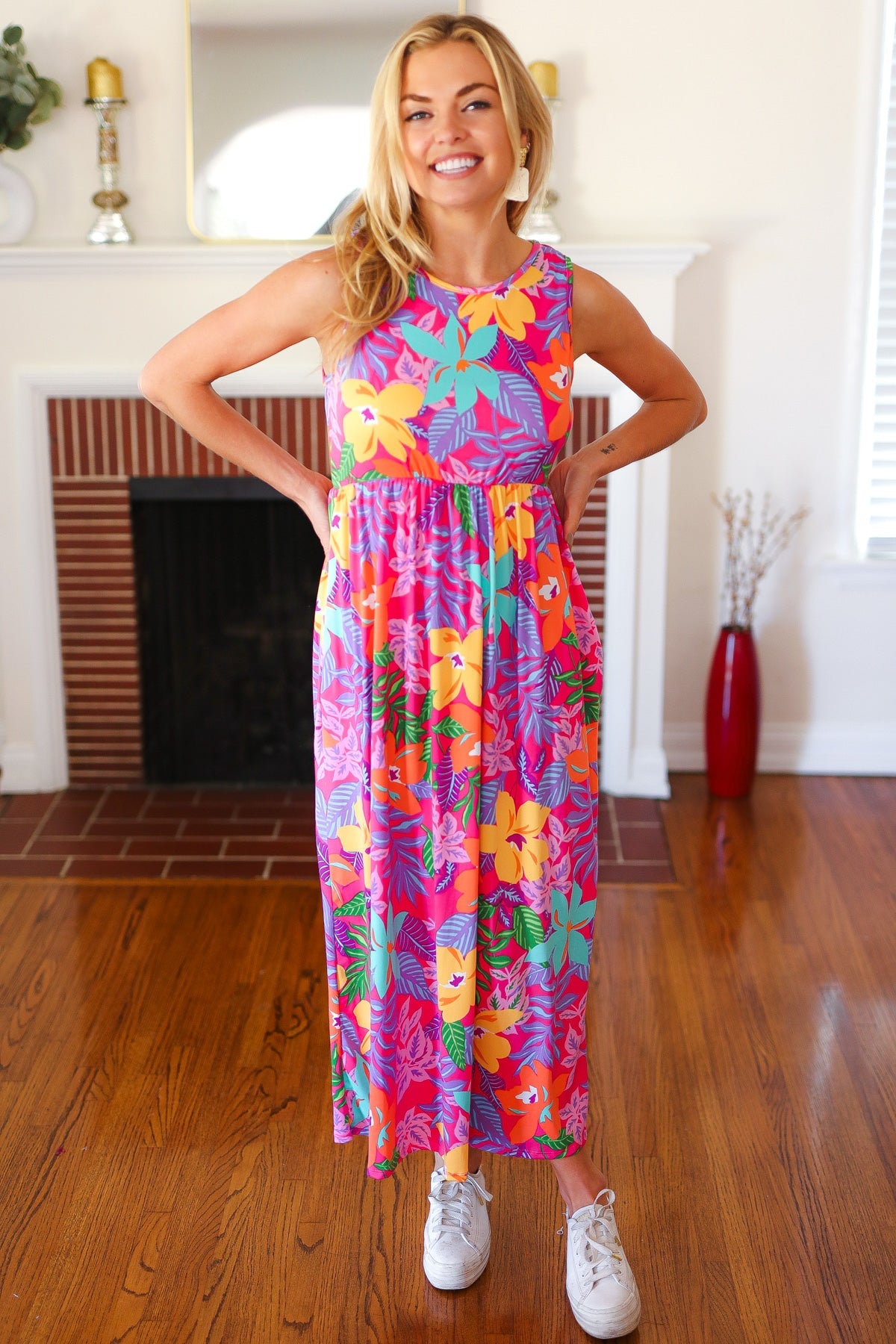 Multicolor Tropical Floral Fit & Flare Maxi Dress