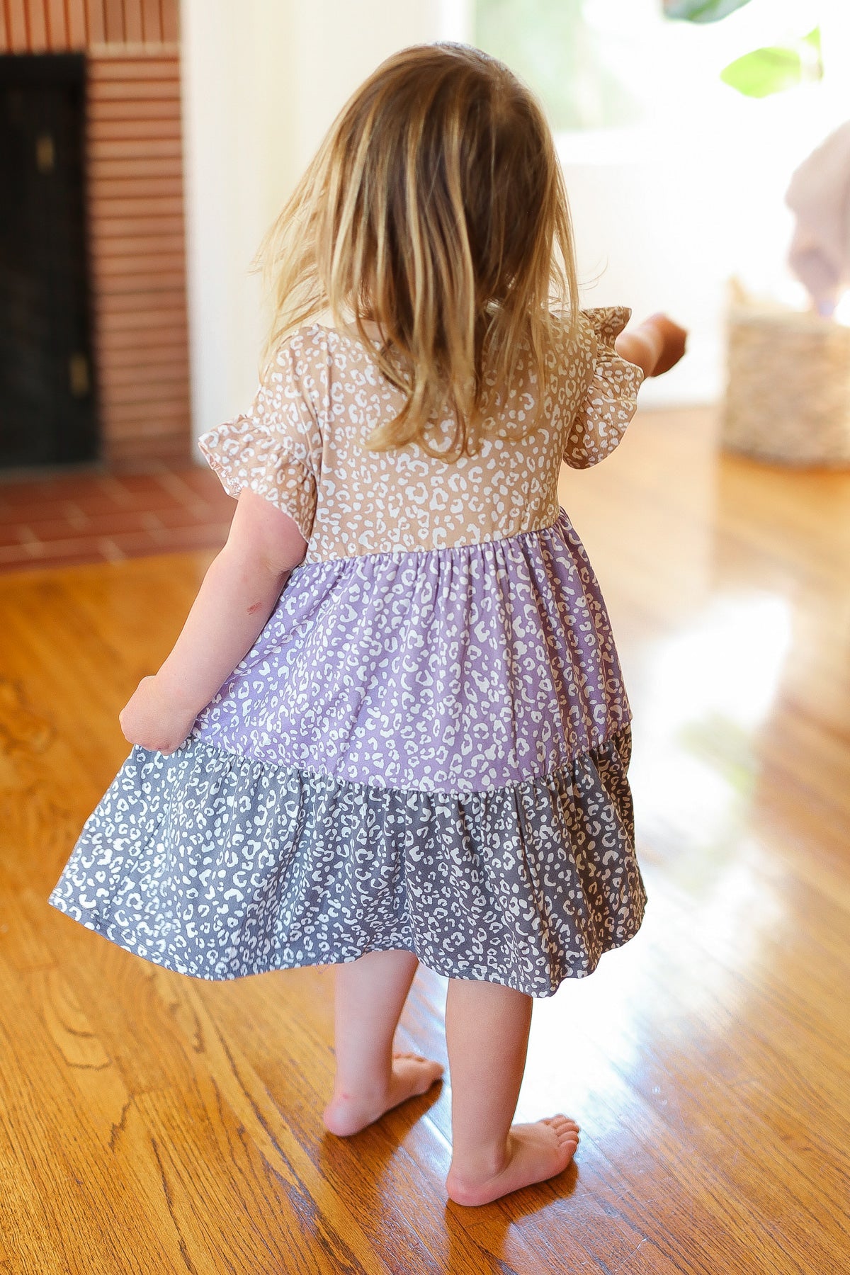Taupe & Lilac Animal Print Color Block Tiered Dress