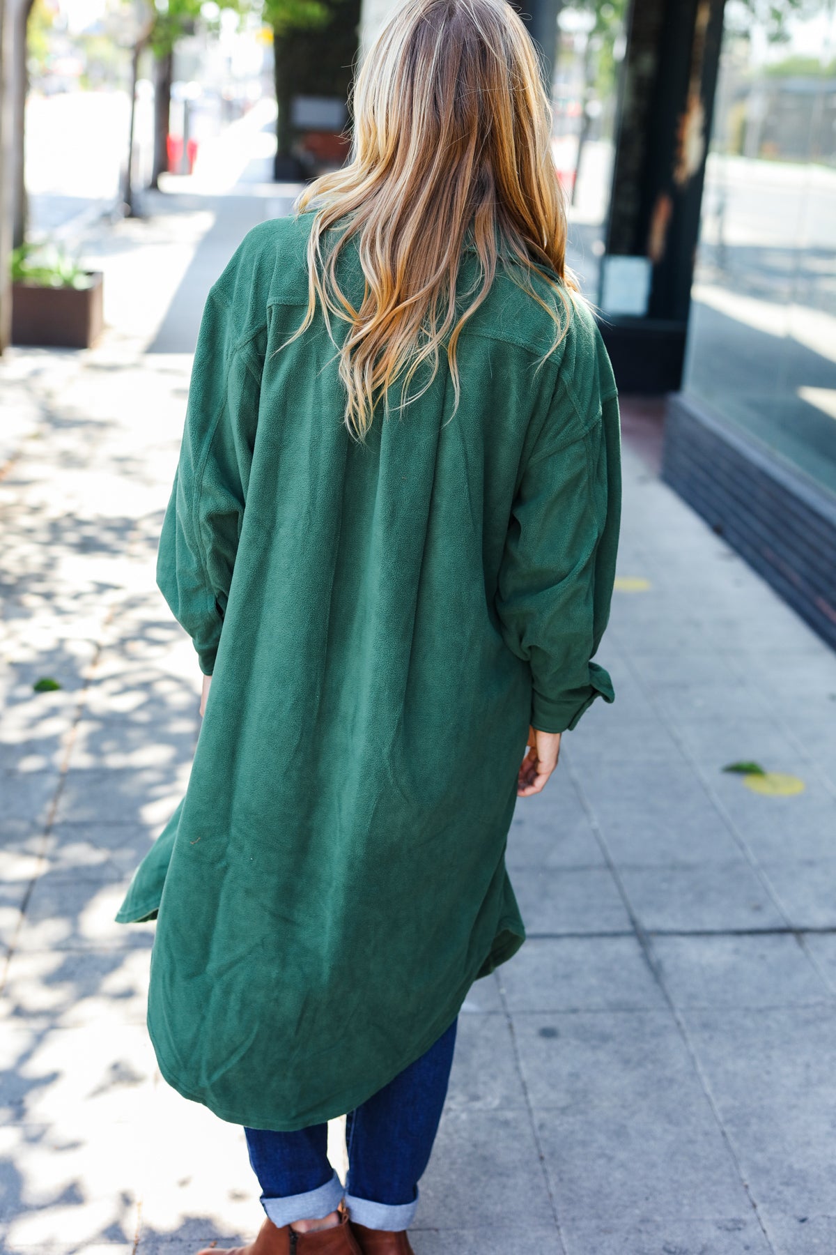 Forest Green Fleece Button Down Duster Jacket