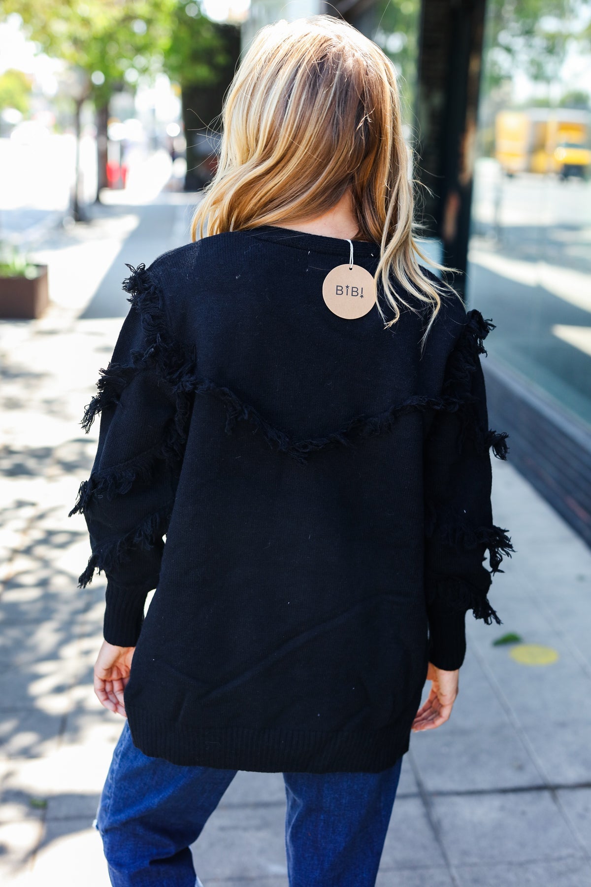 Black Fringe Detail Knit Cardigan