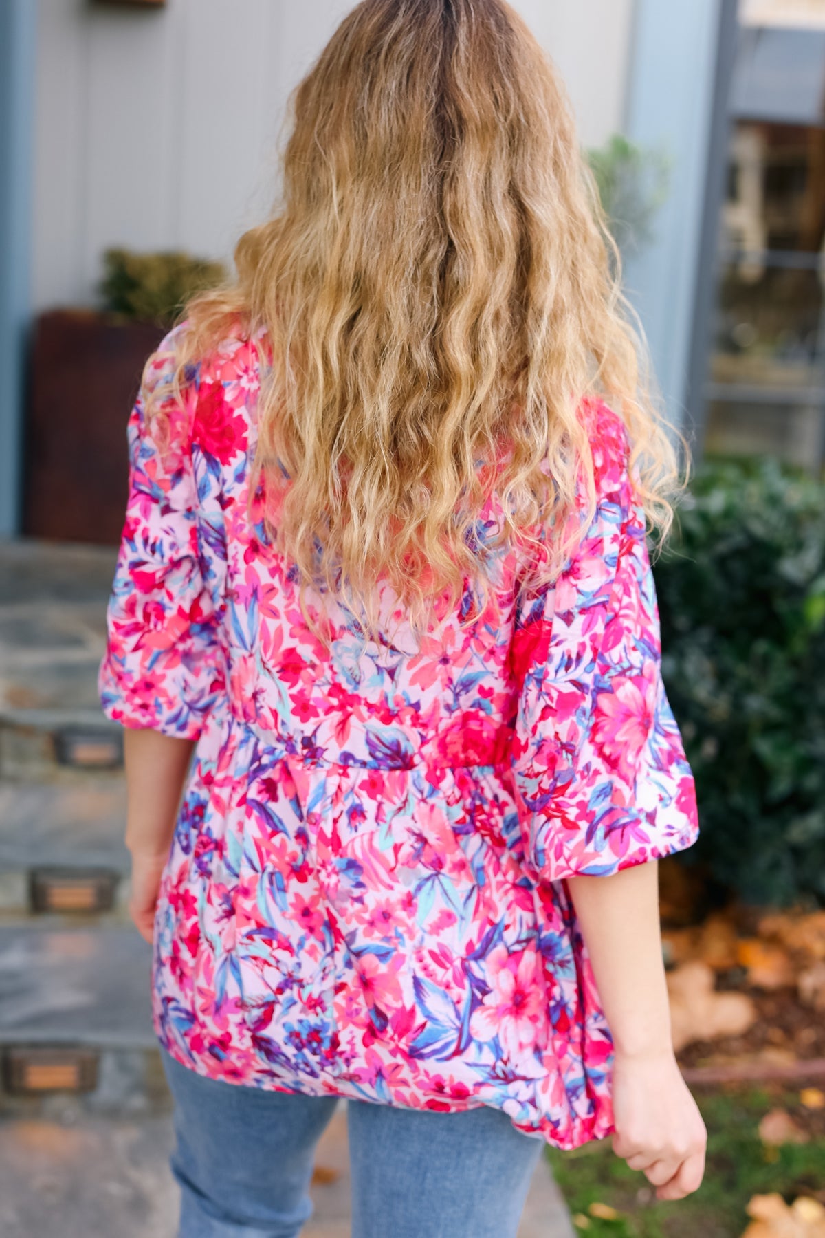 Pink & Fuchsia Floral Peplum Woven Top