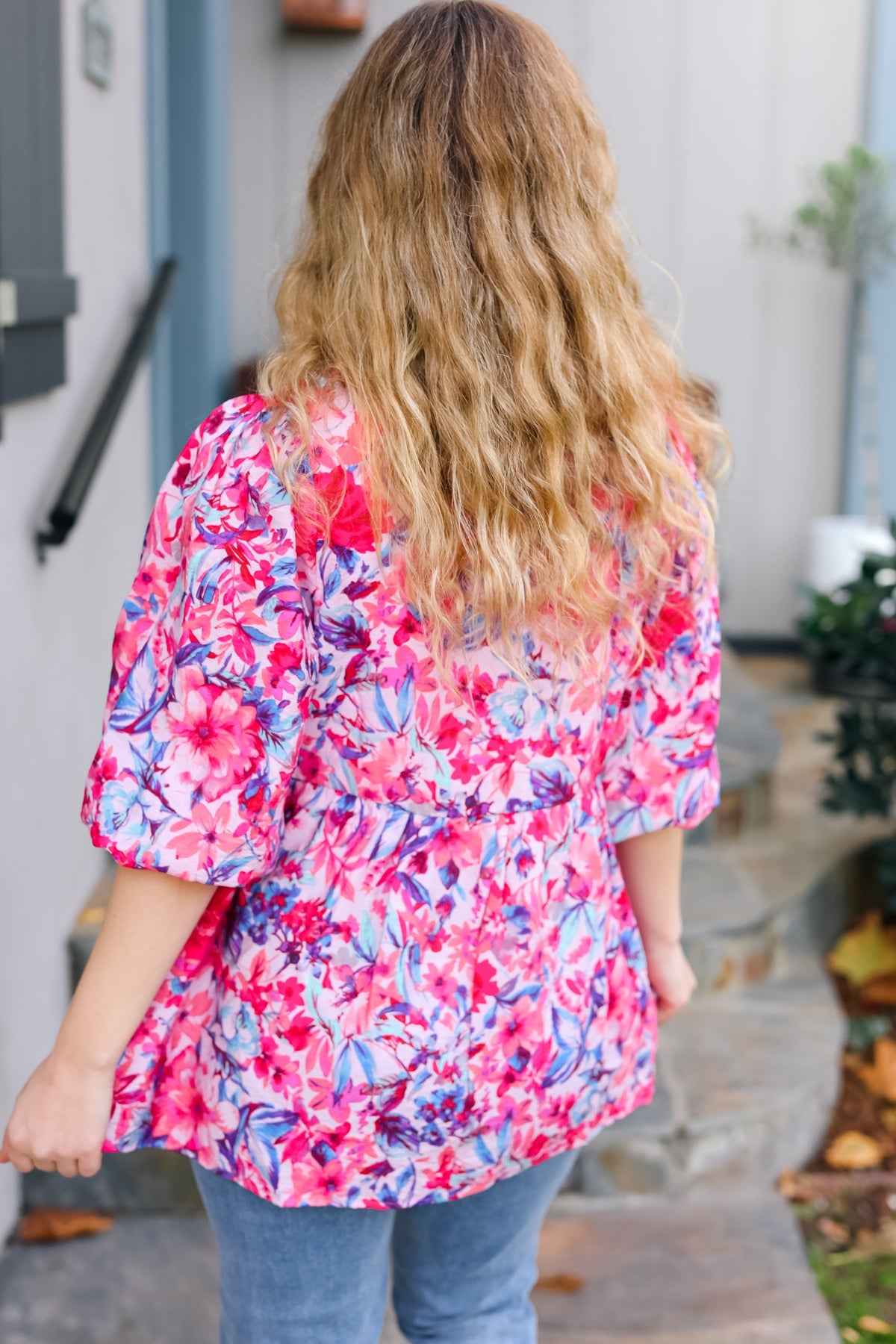 Pink & Fuchsia Floral Peplum Woven Top