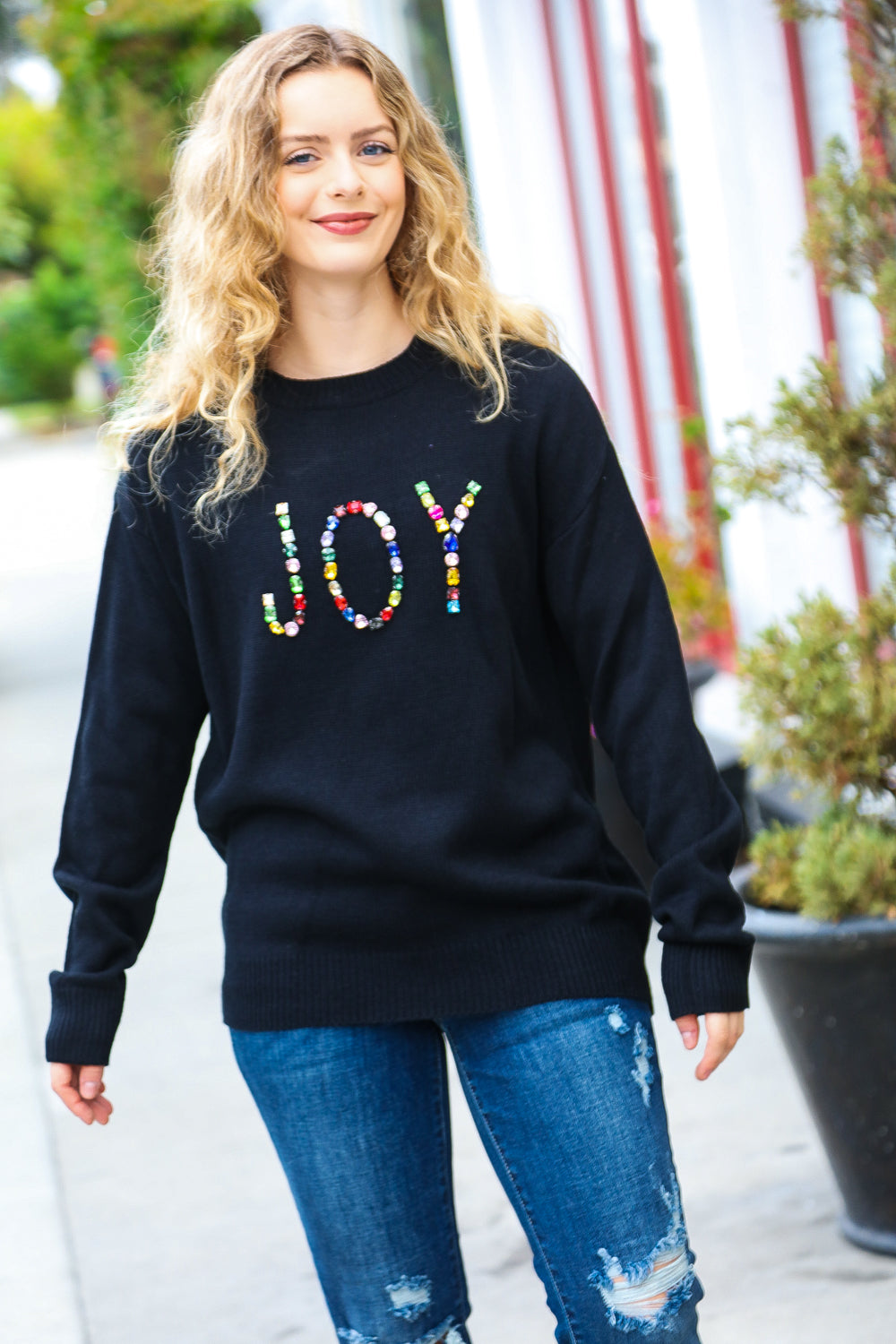 JOY Jewel Beaded Black Sweater
