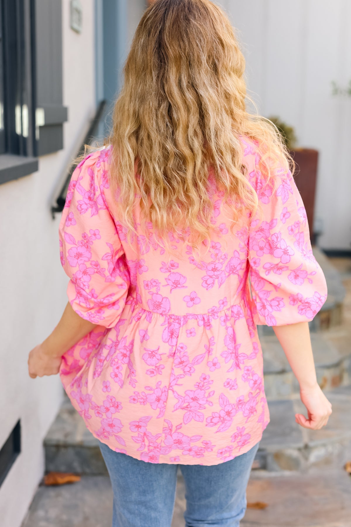 Peach & Pink Floral Peplum Woven Top