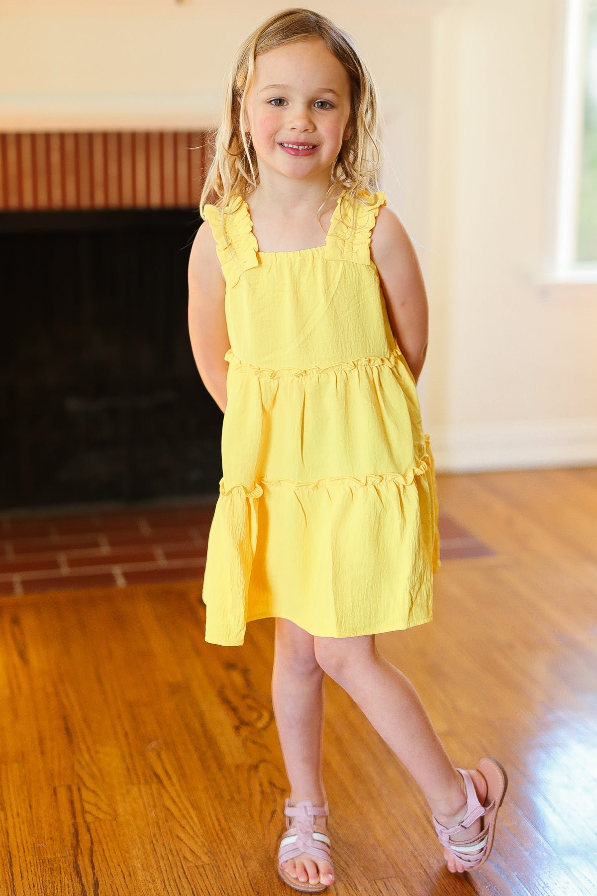 Canary Ruffle Strap Tiered Dress