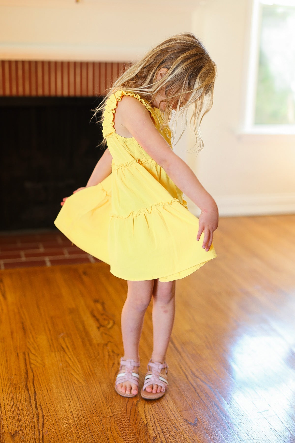 Canary Ruffle Strap Tiered Dress