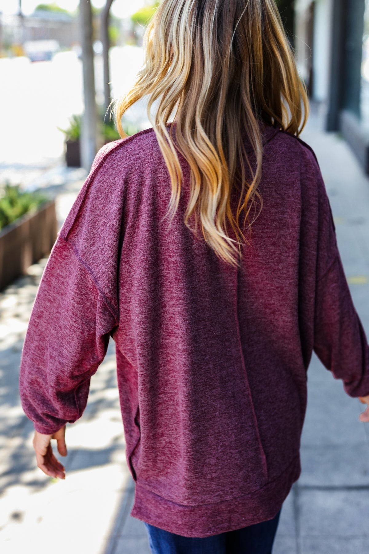 Burgundy Brushed Mélange Mock Neck Sweater