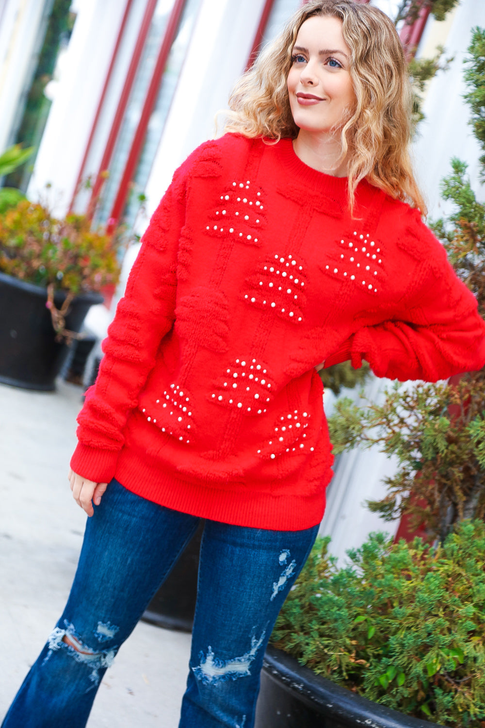 A Red Pearl Sweater for the Holidays