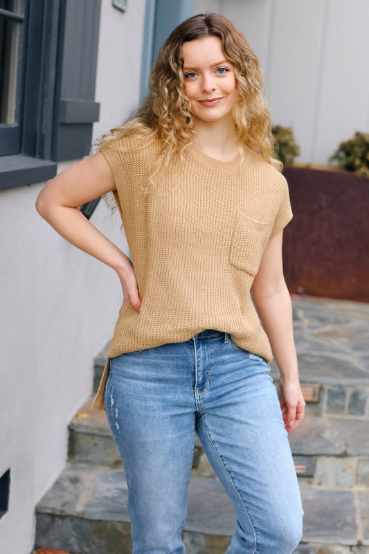 Taupe Dolman Ribbed Knit Sweater Top